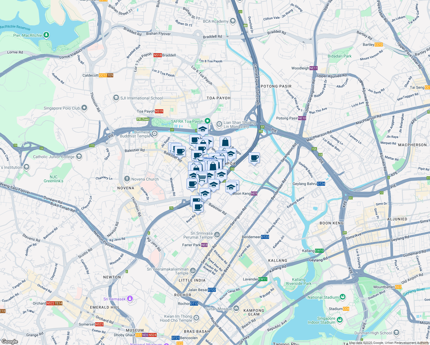 map of restaurants, bars, coffee shops, grocery stores, and more near in Singapore