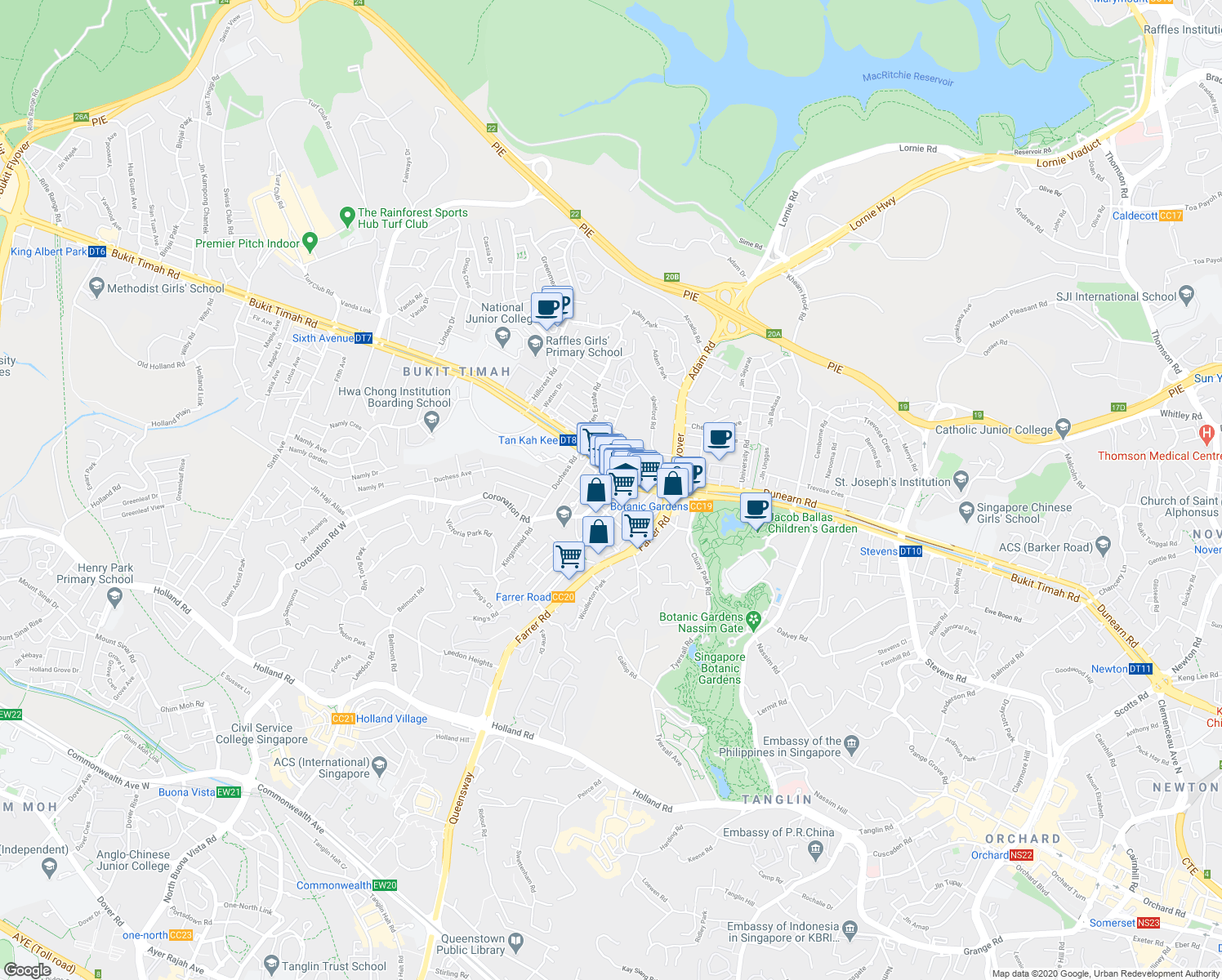 map of restaurants, bars, coffee shops, grocery stores, and more near in Singapore