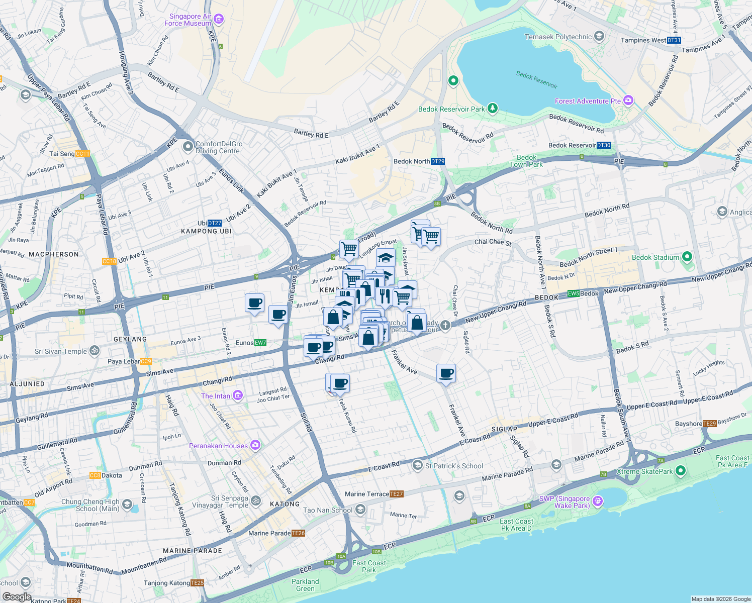 map of restaurants, bars, coffee shops, grocery stores, and more near in Singapore