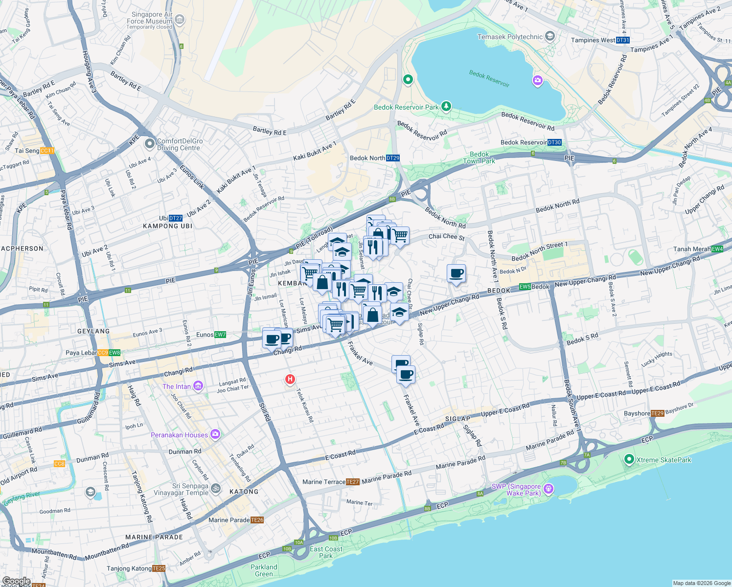 map of restaurants, bars, coffee shops, grocery stores, and more near in Singapore