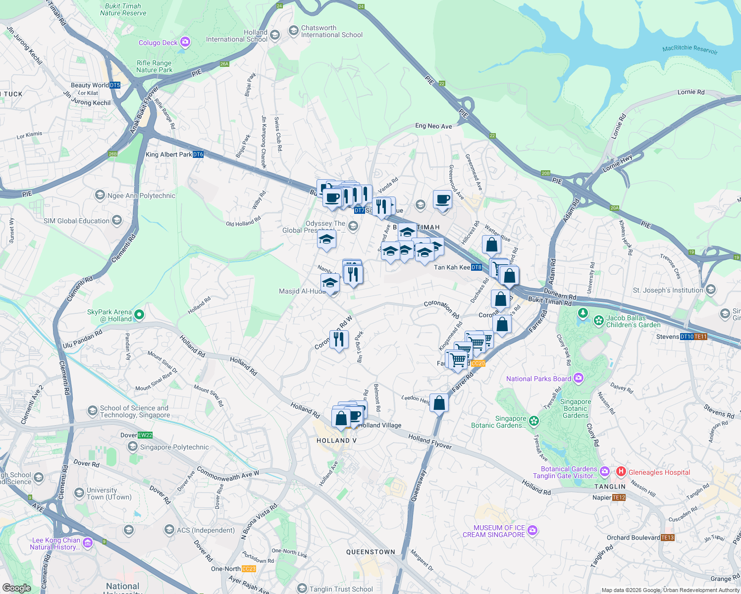 map of restaurants, bars, coffee shops, grocery stores, and more near in Singapore
