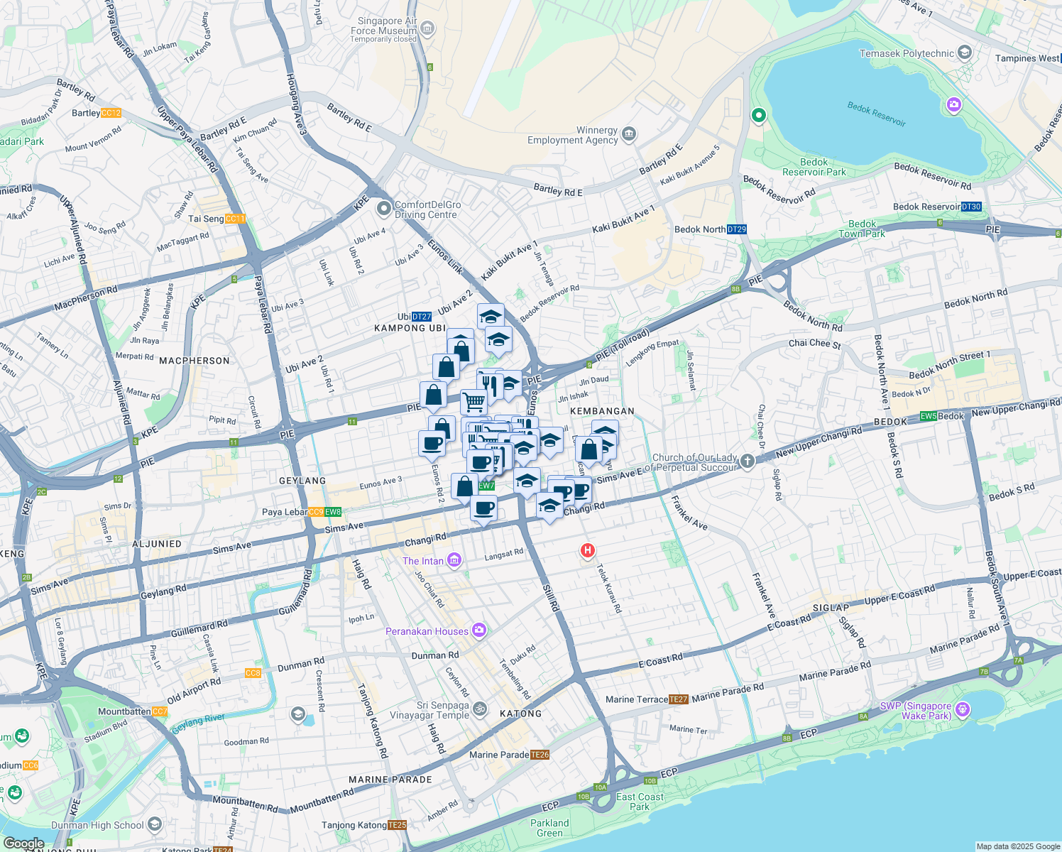 map of restaurants, bars, coffee shops, grocery stores, and more near in Singapore