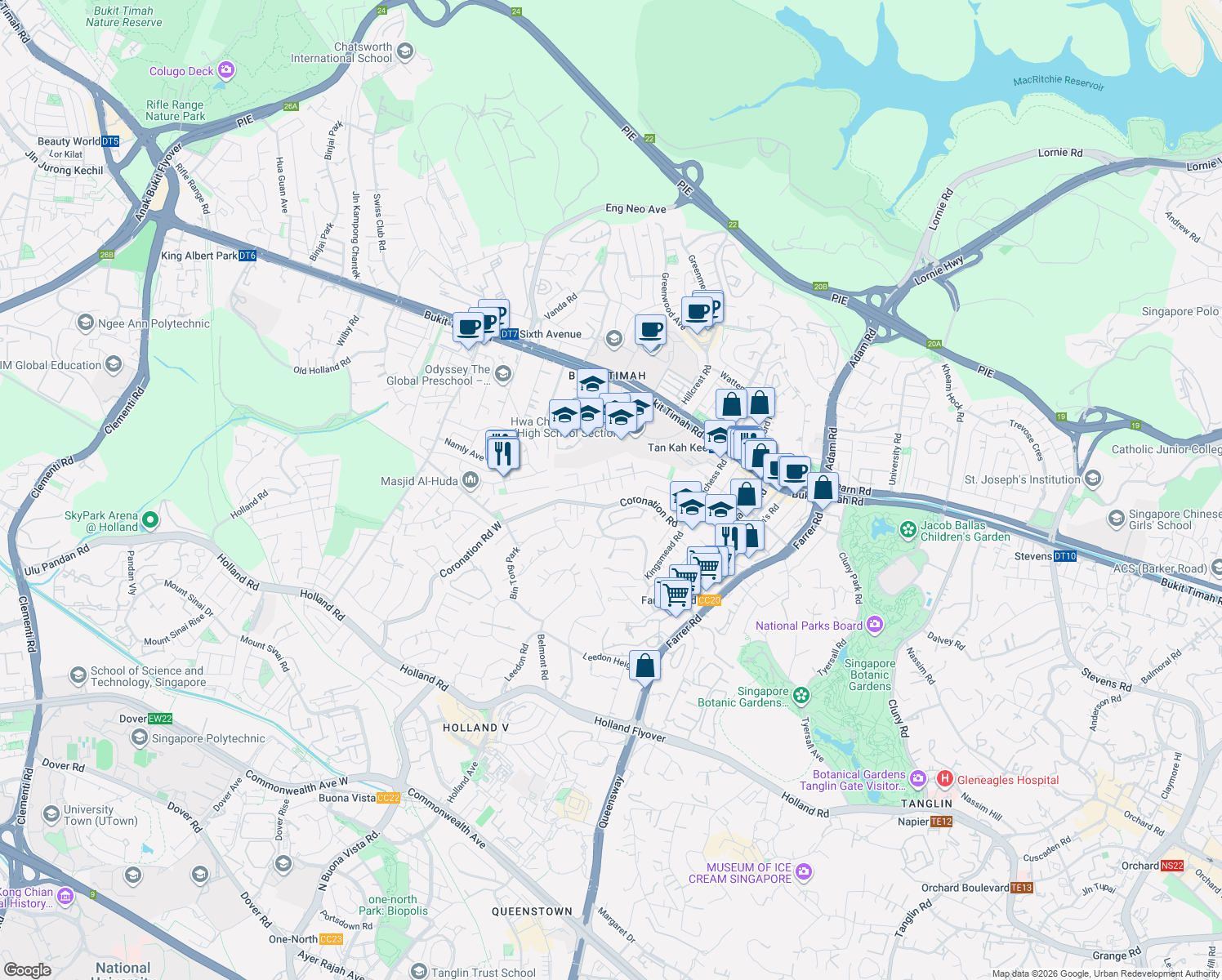 map of restaurants, bars, coffee shops, grocery stores, and more near in Singapore