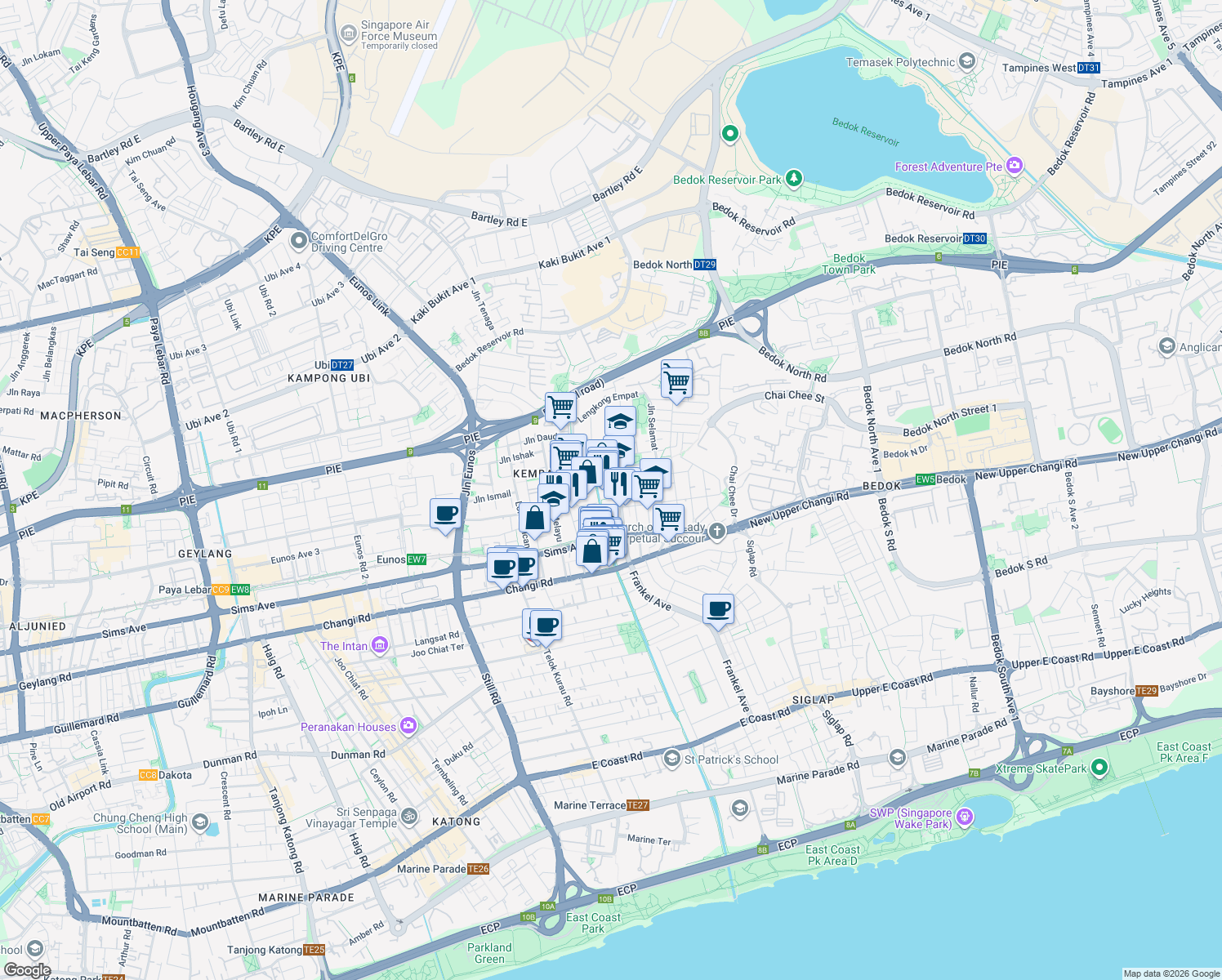 map of restaurants, bars, coffee shops, grocery stores, and more near in Singapore