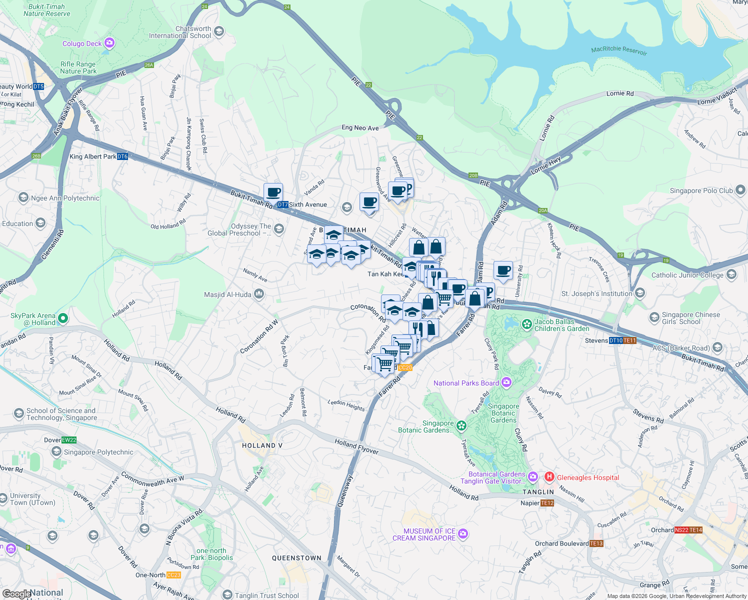 map of restaurants, bars, coffee shops, grocery stores, and more near in Singapore