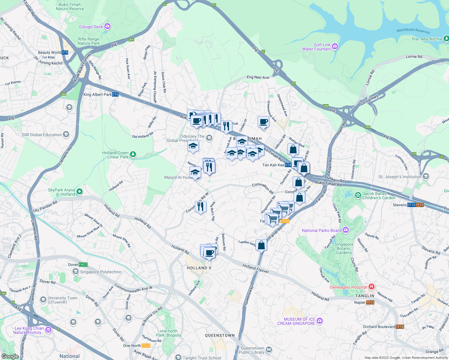 map of restaurants, bars, coffee shops, grocery stores, and more near in Singapore