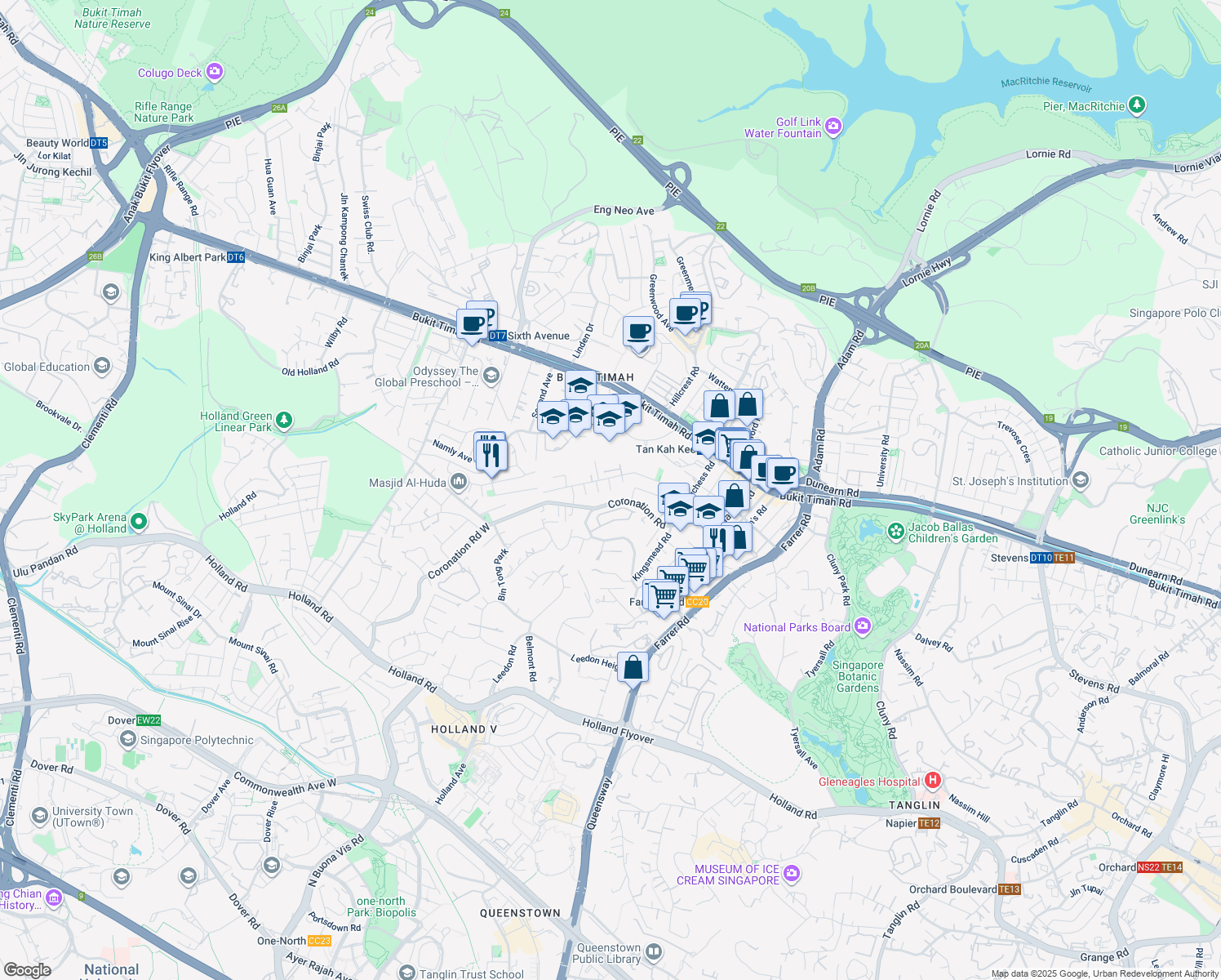 map of restaurants, bars, coffee shops, grocery stores, and more near in Singapore