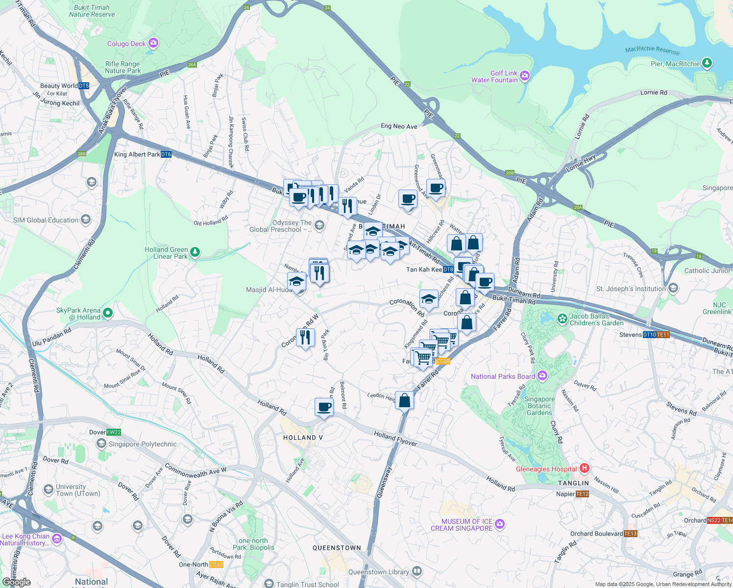 map of restaurants, bars, coffee shops, grocery stores, and more near in Singapore