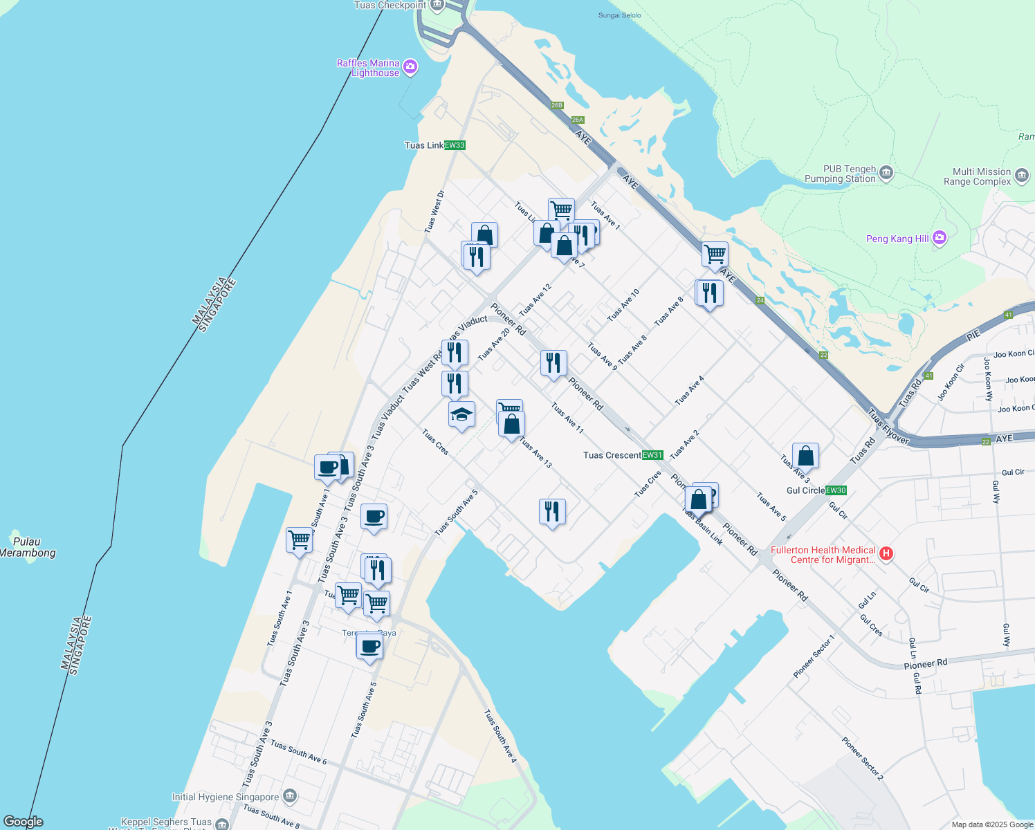 map of restaurants, bars, coffee shops, grocery stores, and more near in Singapore