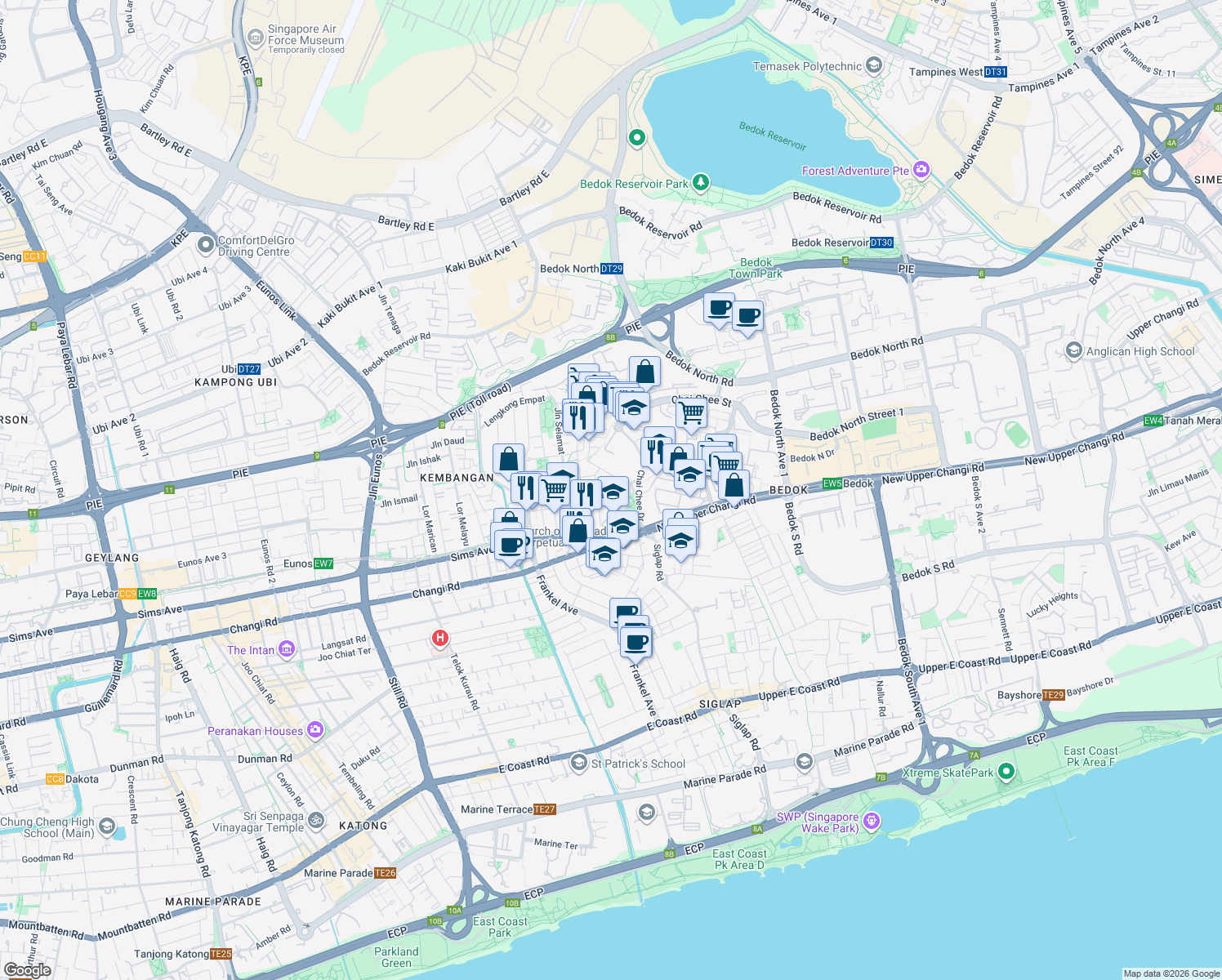 map of restaurants, bars, coffee shops, grocery stores, and more near in Singapore