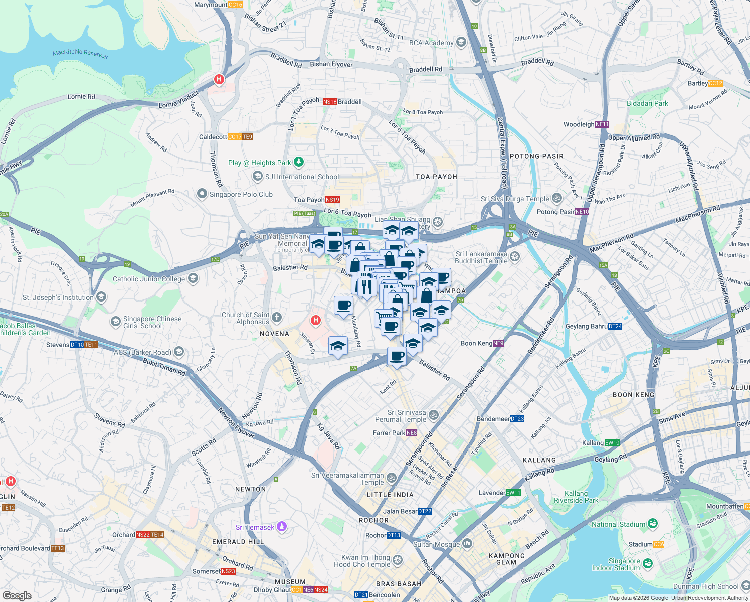 map of restaurants, bars, coffee shops, grocery stores, and more near in Singapore