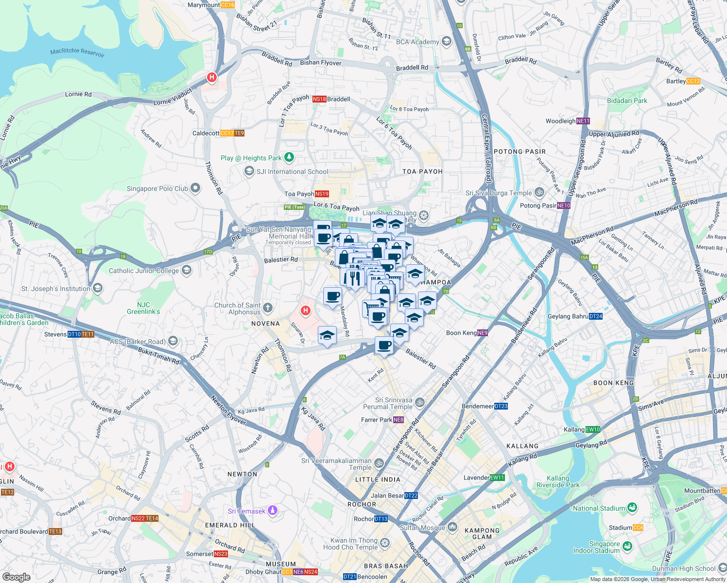 map of restaurants, bars, coffee shops, grocery stores, and more near in Singapore