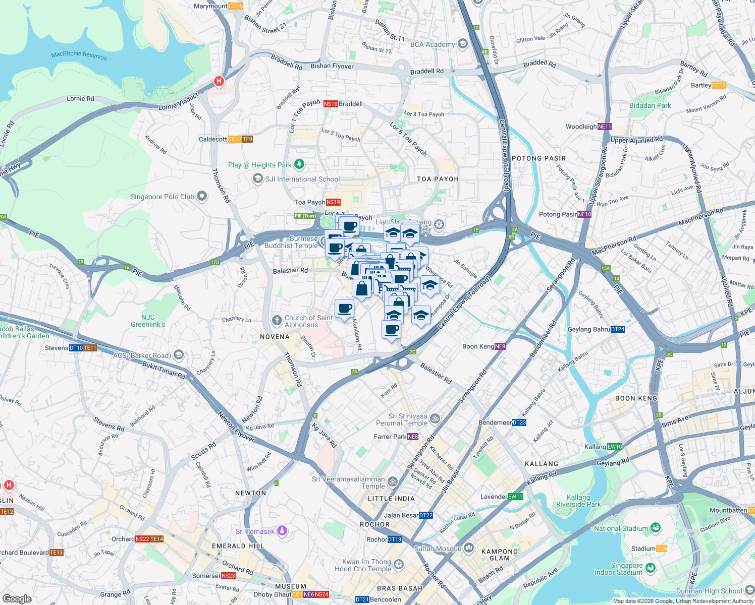 map of restaurants, bars, coffee shops, grocery stores, and more near in Singapore
