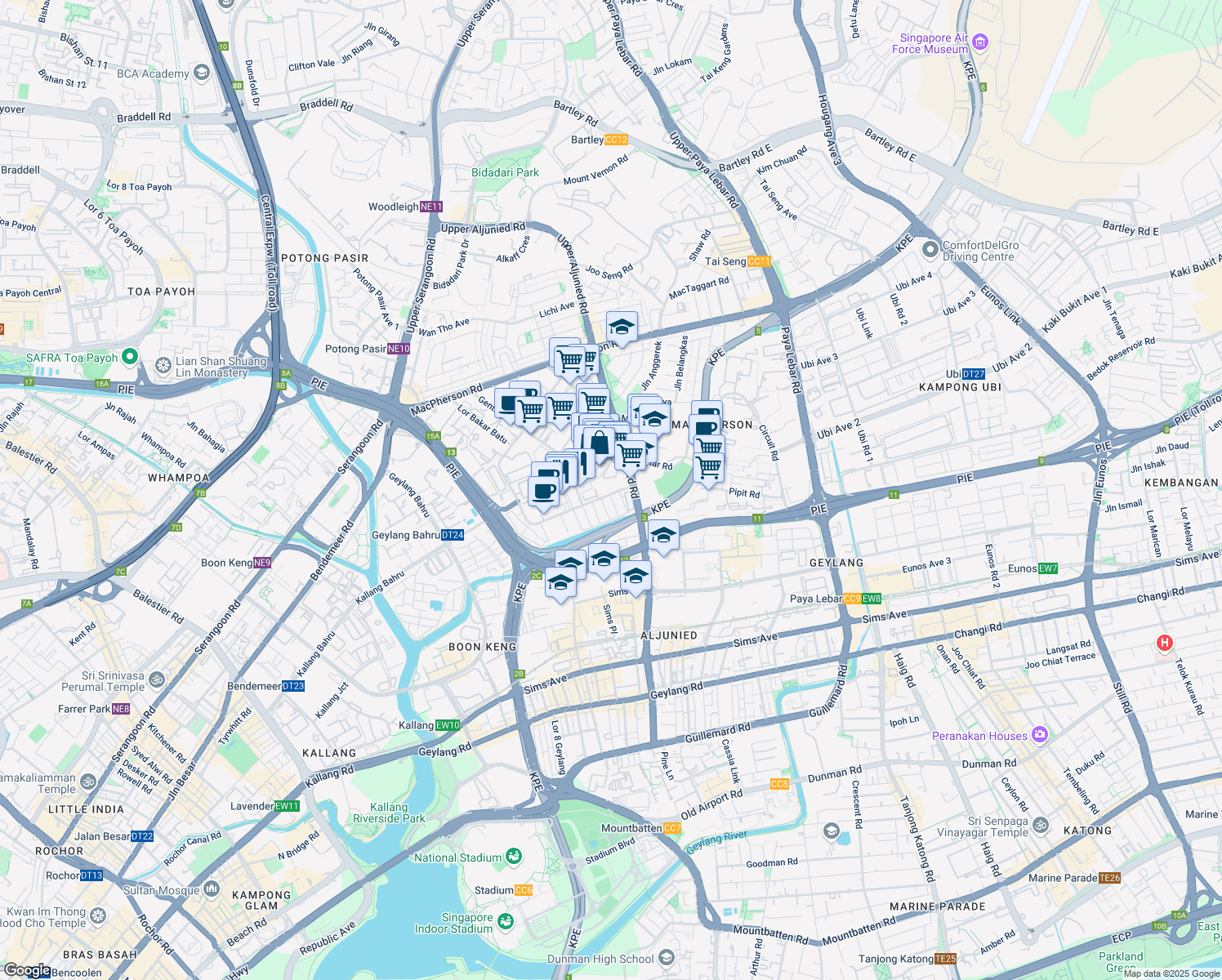 map of restaurants, bars, coffee shops, grocery stores, and more near in Singapore