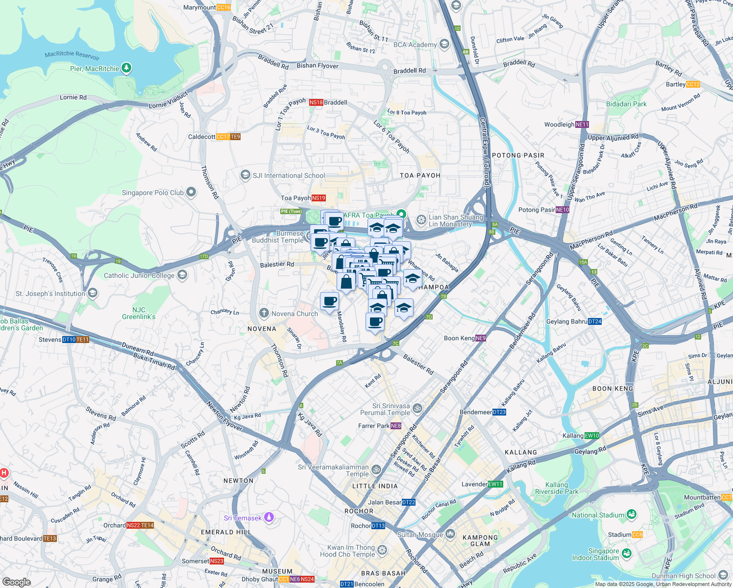 map of restaurants, bars, coffee shops, grocery stores, and more near in Singapore