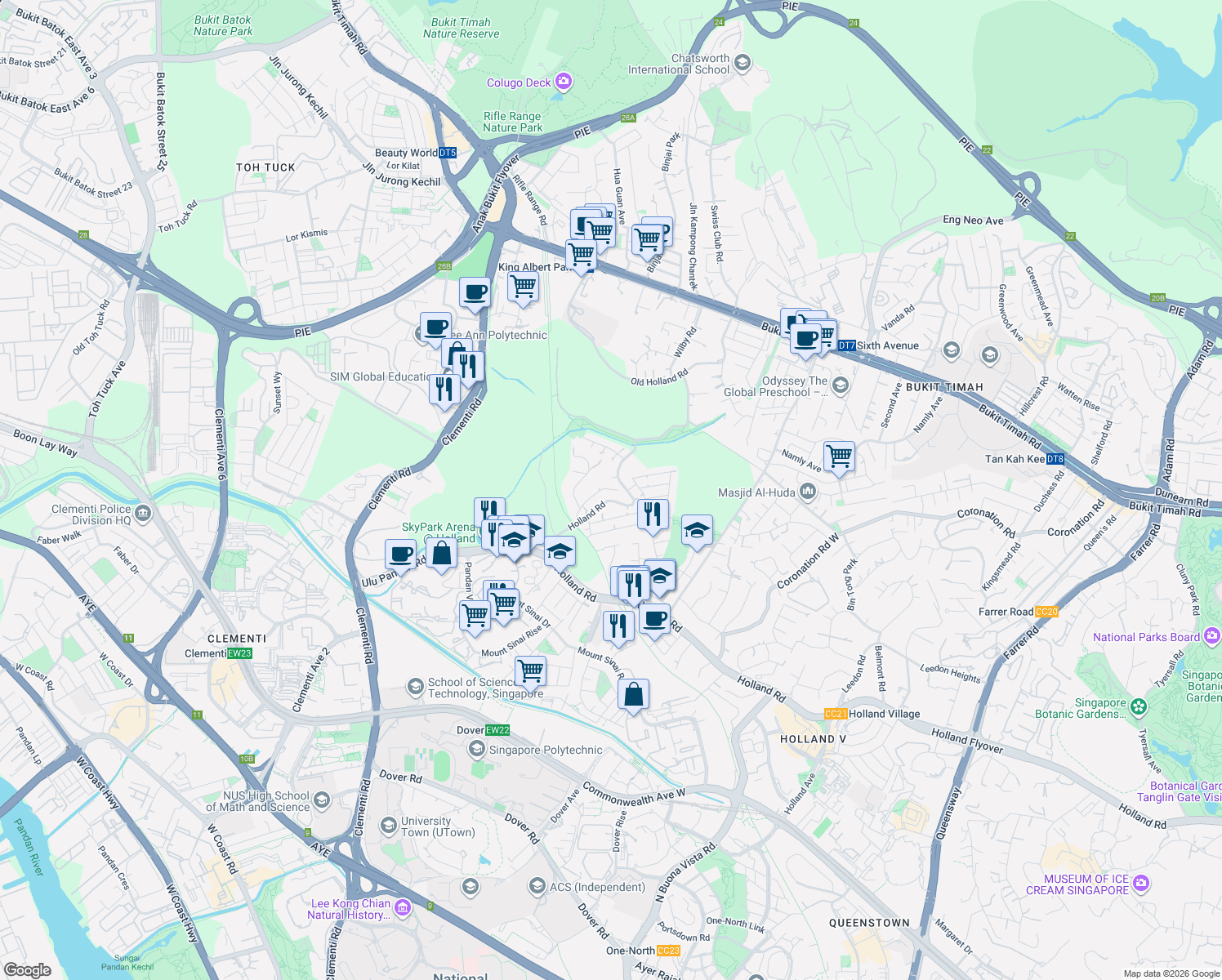 map of restaurants, bars, coffee shops, grocery stores, and more near in Singapore
