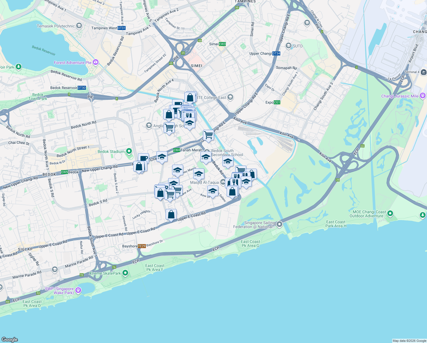 map of restaurants, bars, coffee shops, grocery stores, and more near in Singapore