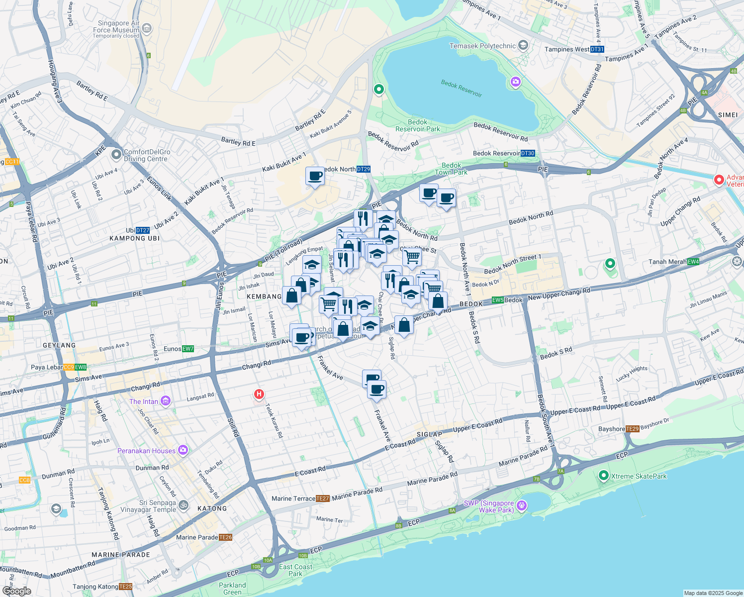 map of restaurants, bars, coffee shops, grocery stores, and more near in Singapore