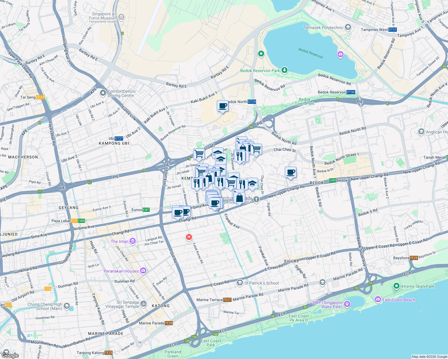map of restaurants, bars, coffee shops, grocery stores, and more near in Singapore