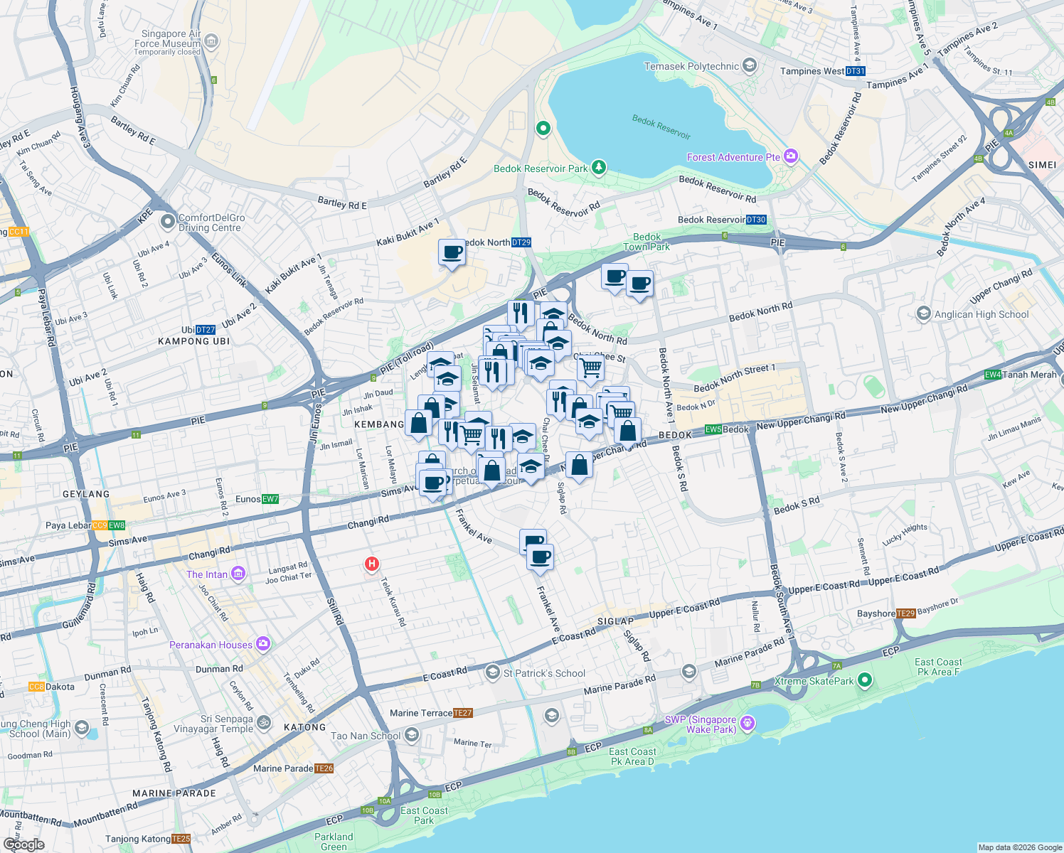 map of restaurants, bars, coffee shops, grocery stores, and more near in Singapore