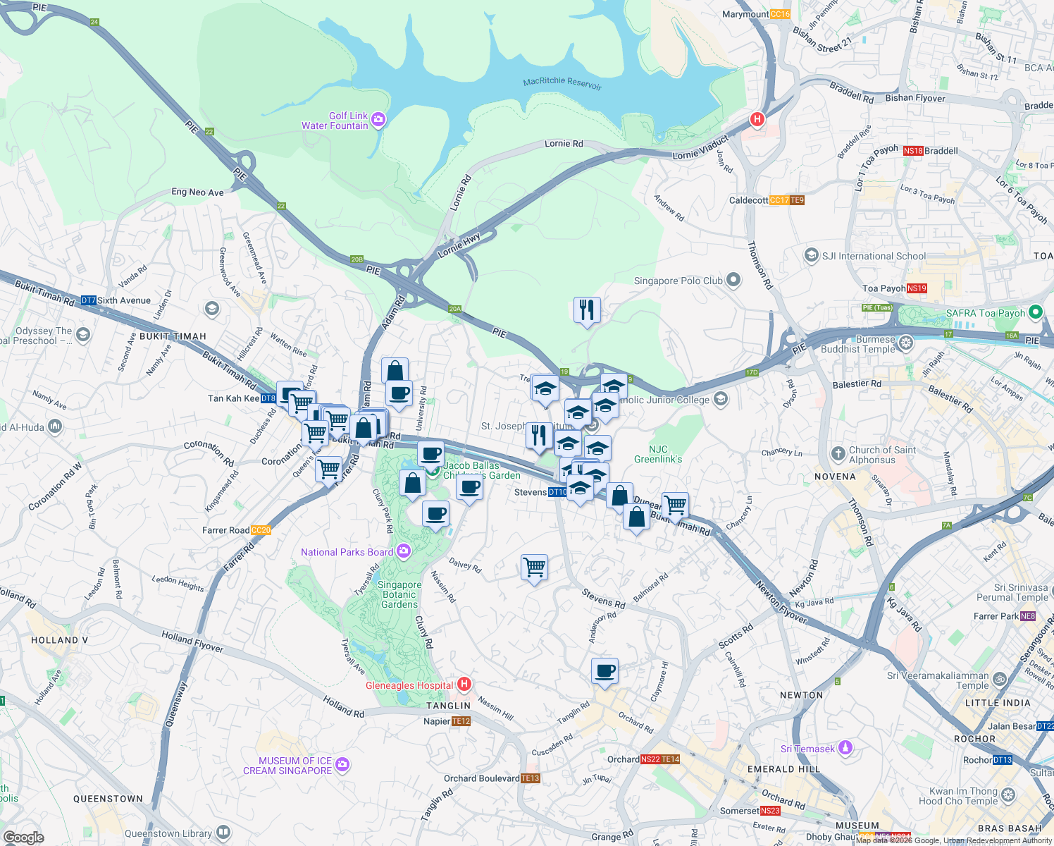 map of restaurants, bars, coffee shops, grocery stores, and more near in Singapore