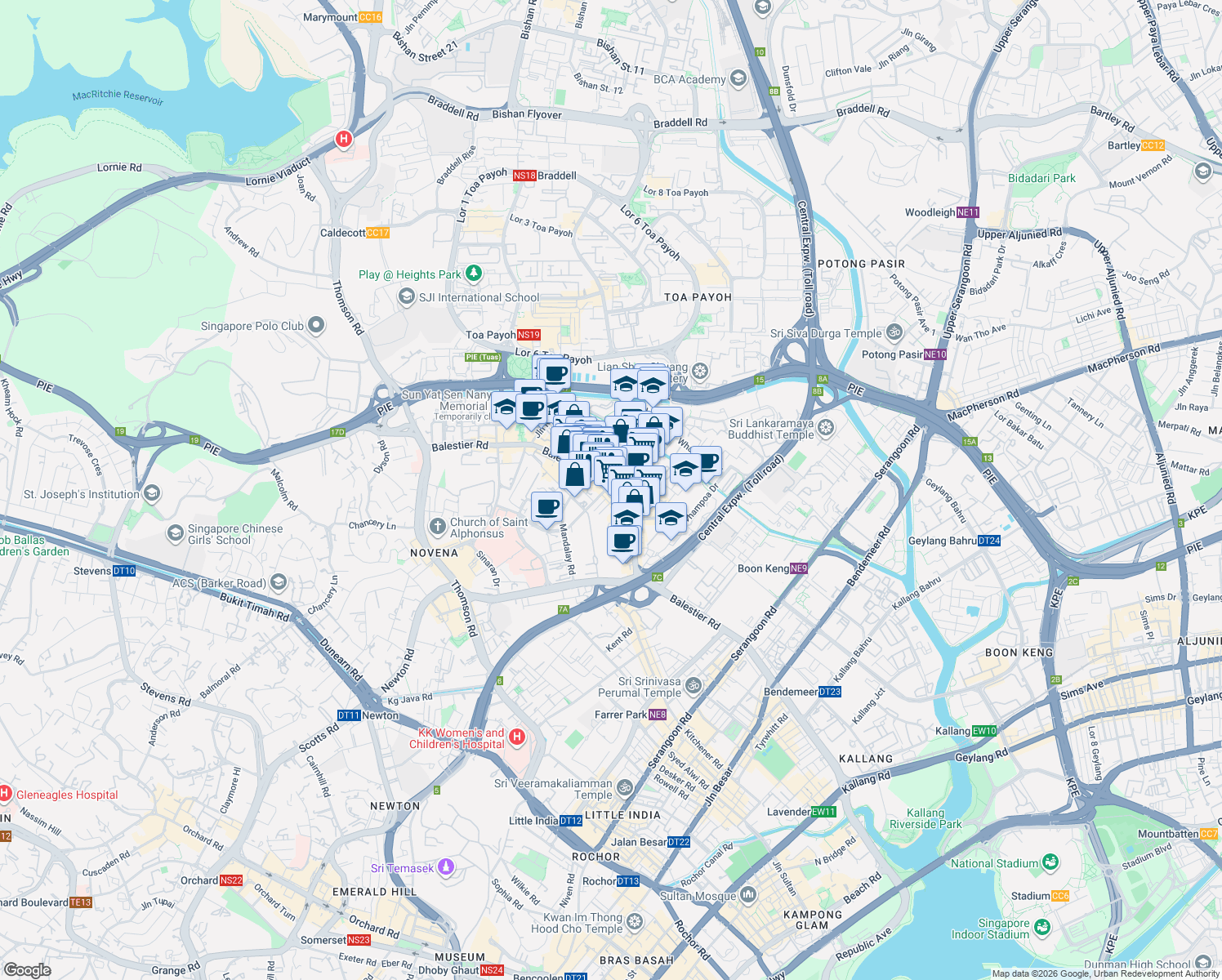 map of restaurants, bars, coffee shops, grocery stores, and more near in Singapore
