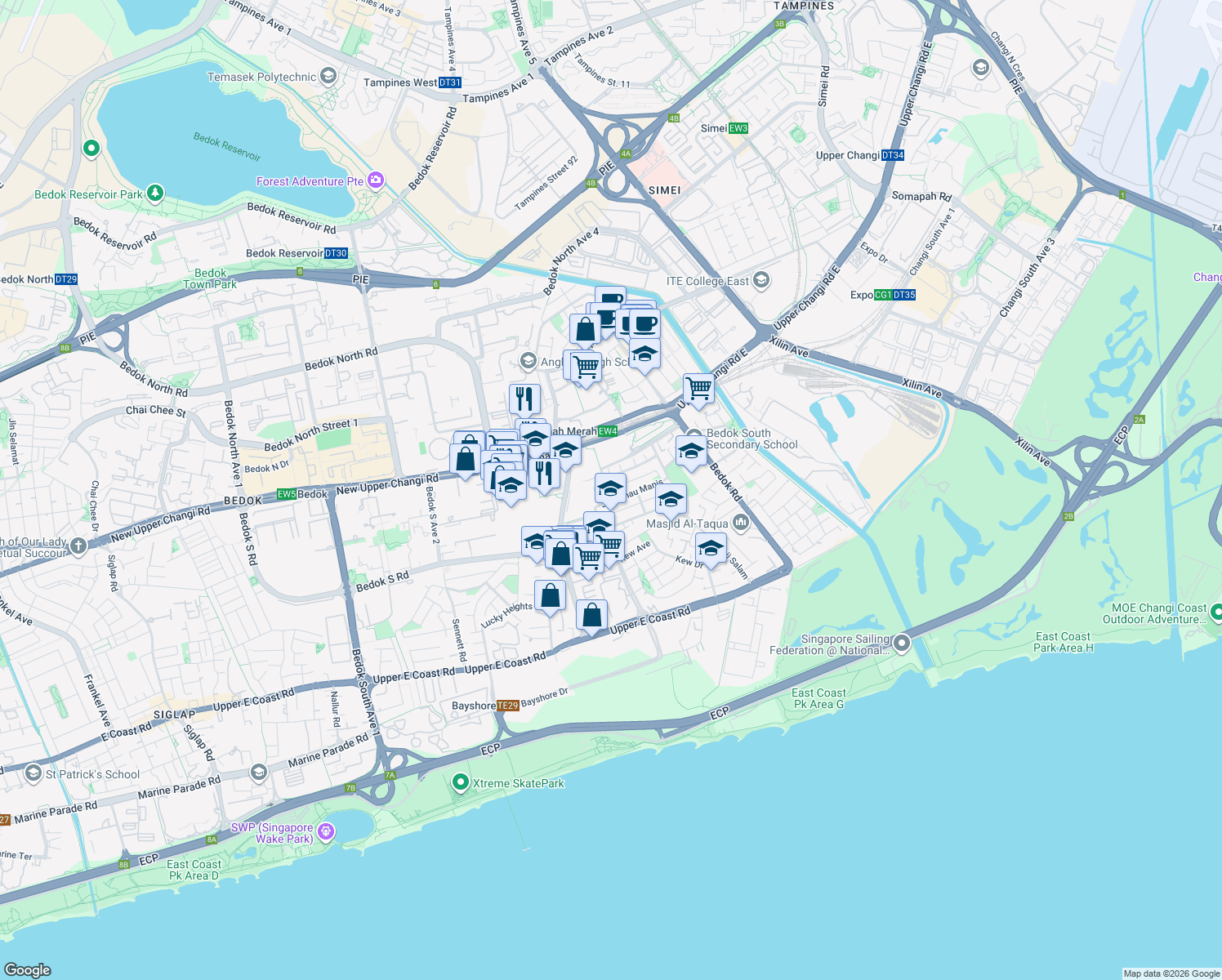 map of restaurants, bars, coffee shops, grocery stores, and more near in Singapore