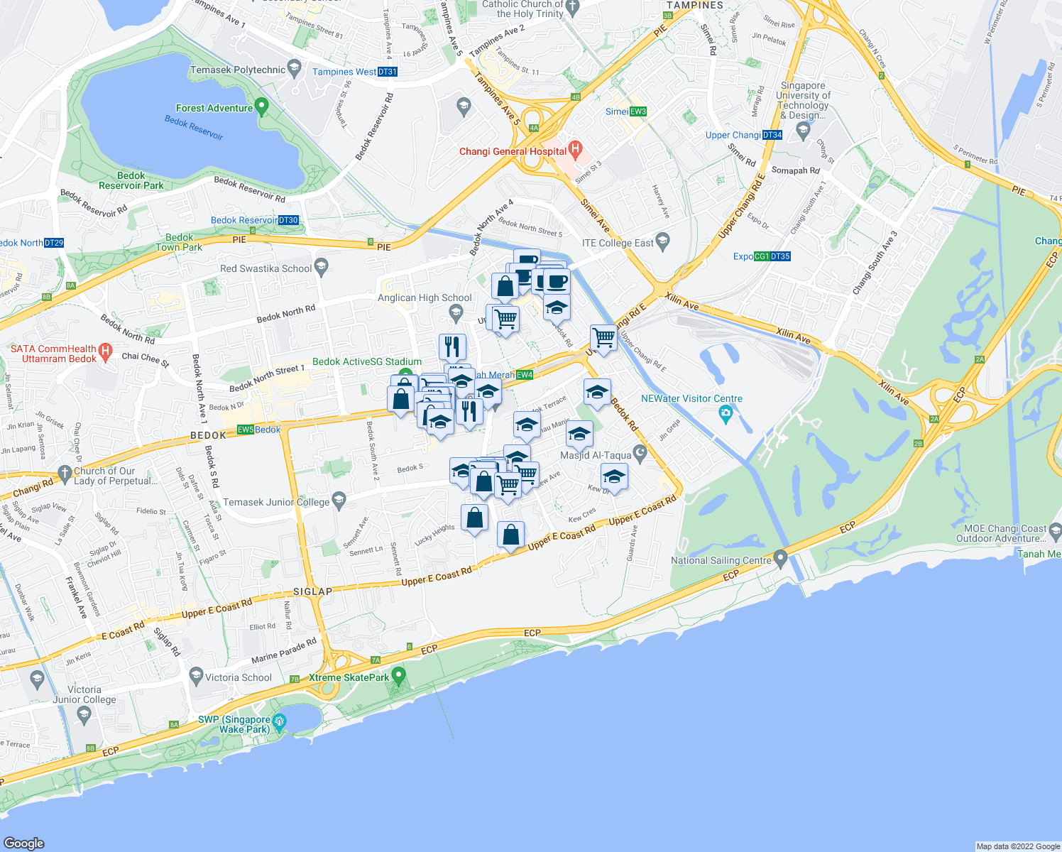 map of restaurants, bars, coffee shops, grocery stores, and more near in Singapore
