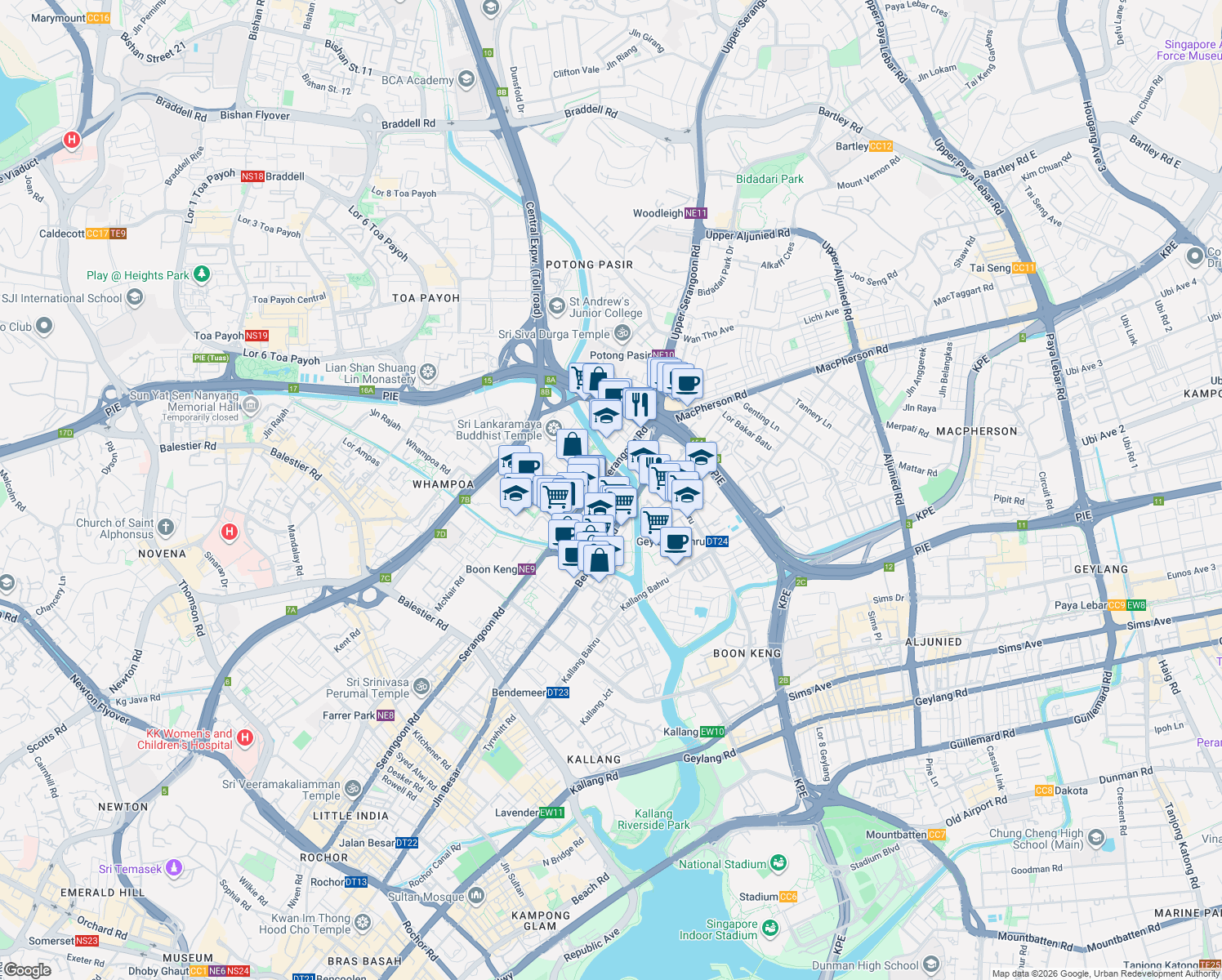 map of restaurants, bars, coffee shops, grocery stores, and more near in Singapore
