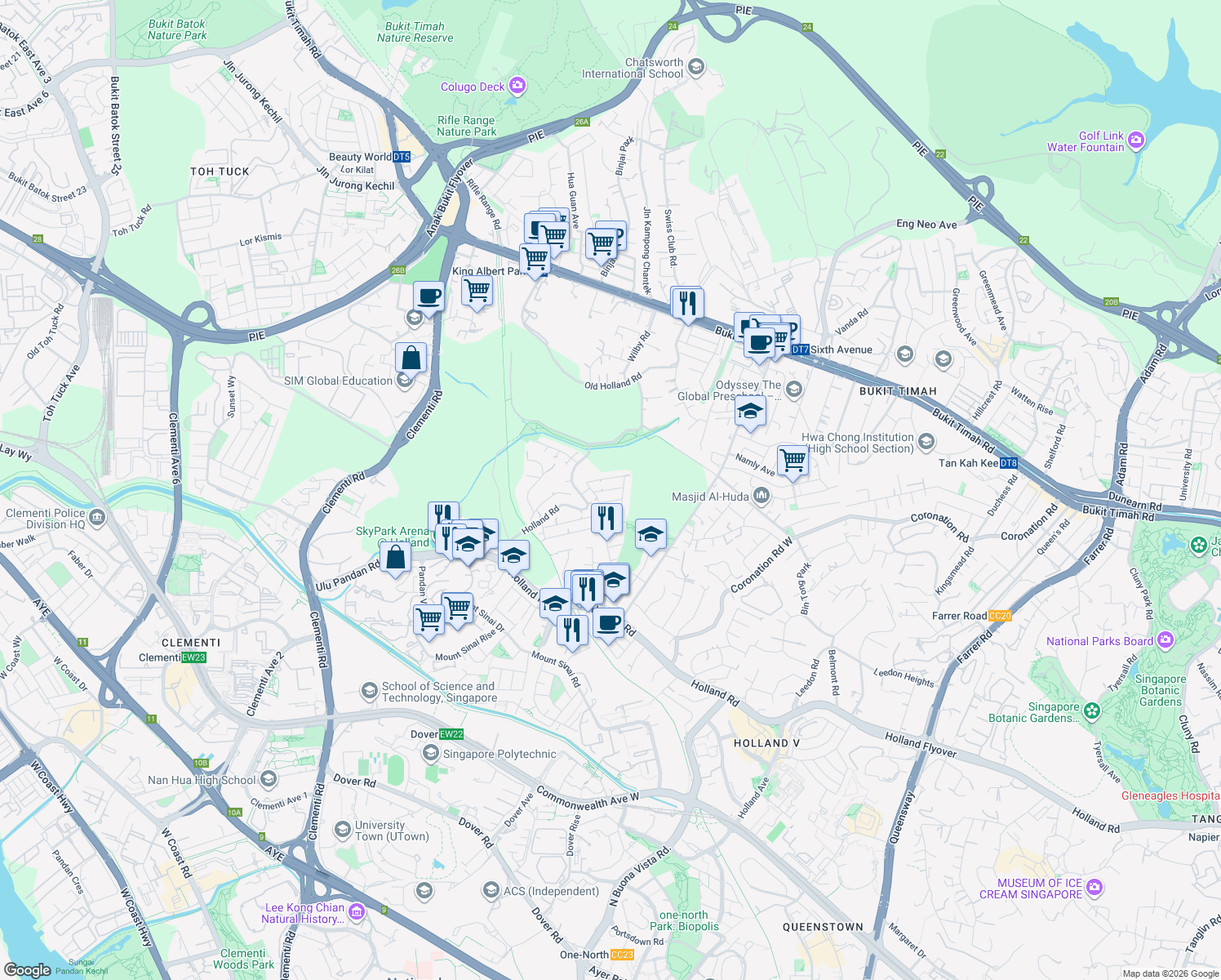 map of restaurants, bars, coffee shops, grocery stores, and more near in Singapore