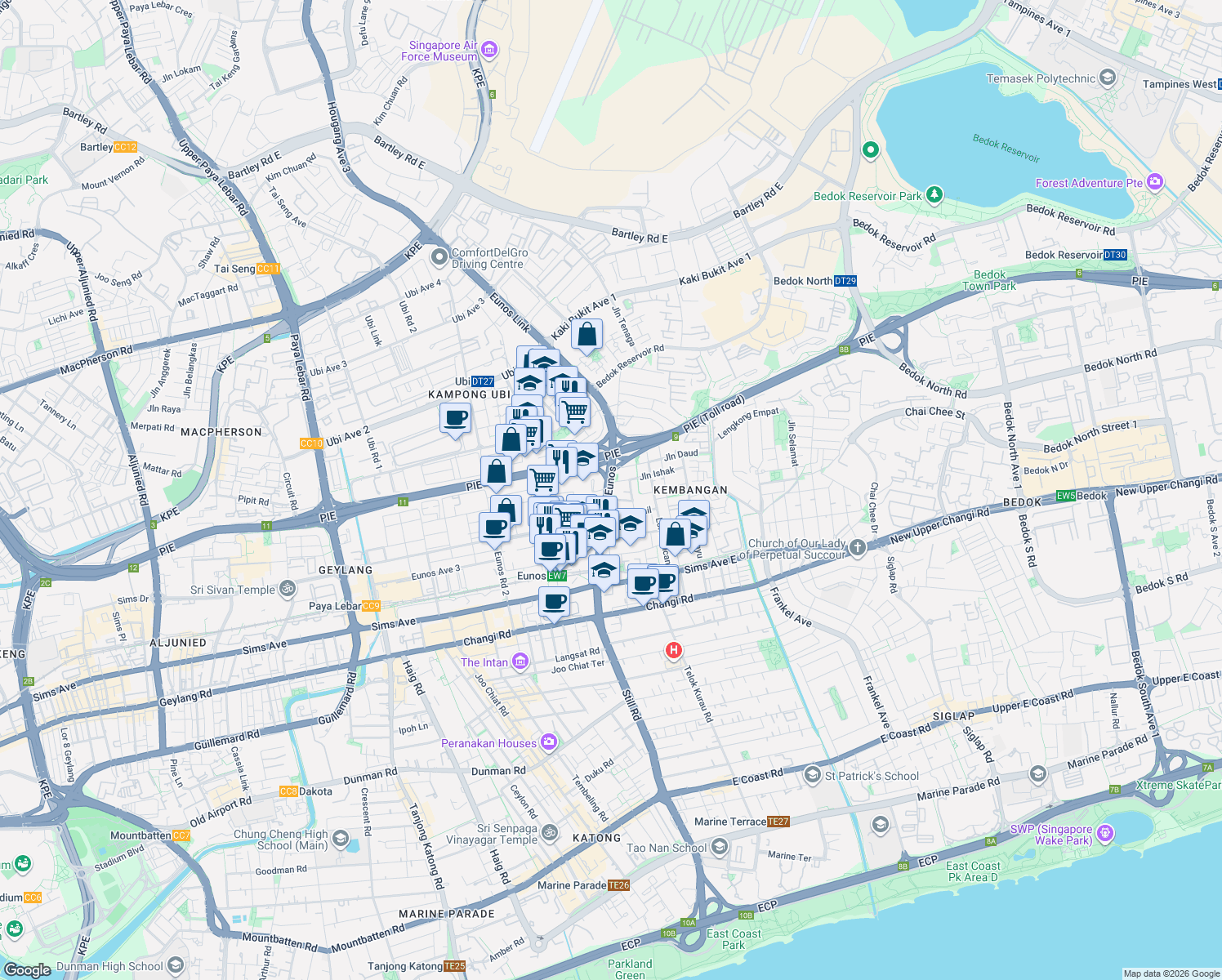 map of restaurants, bars, coffee shops, grocery stores, and more near in Singapore