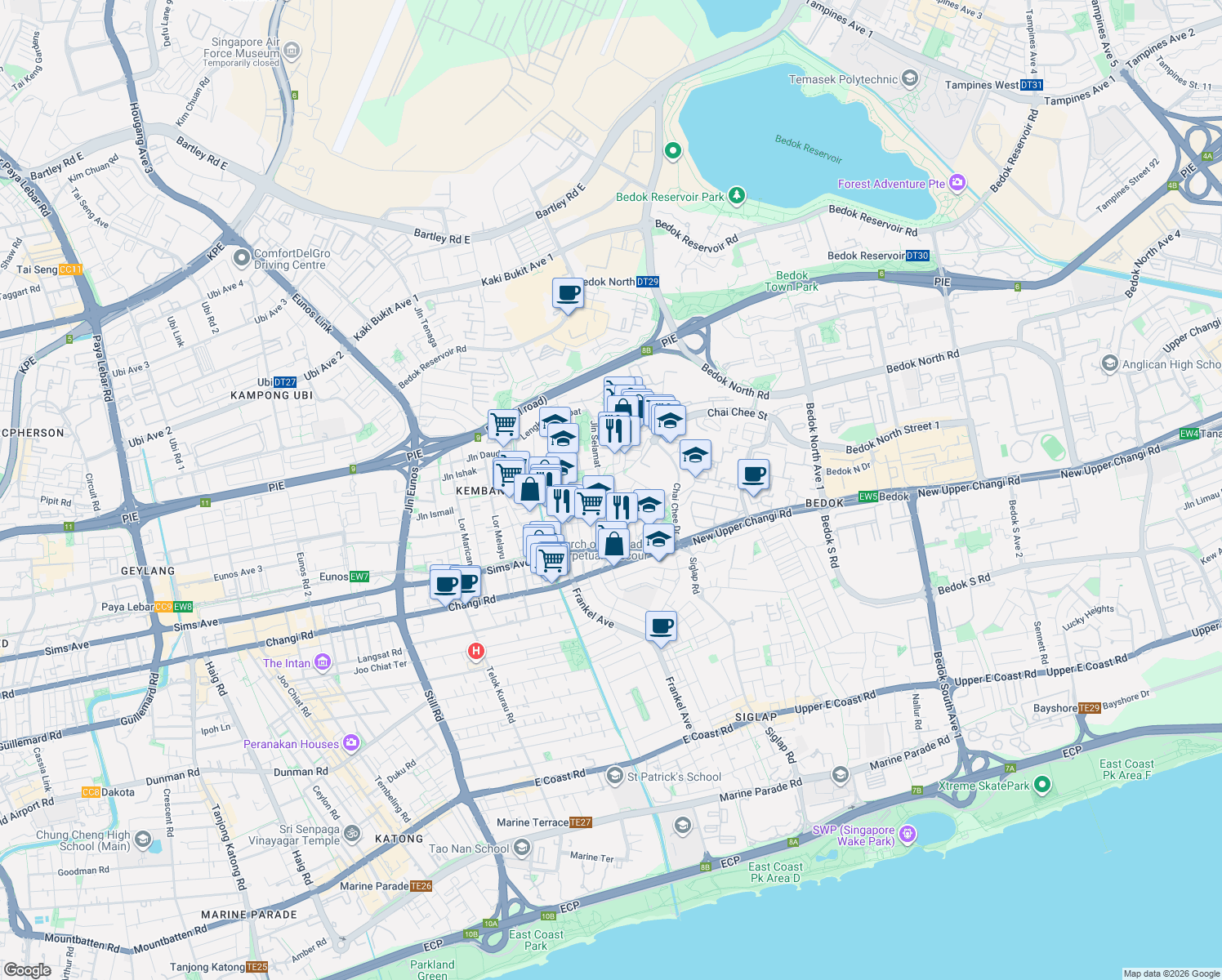 map of restaurants, bars, coffee shops, grocery stores, and more near in Singapore