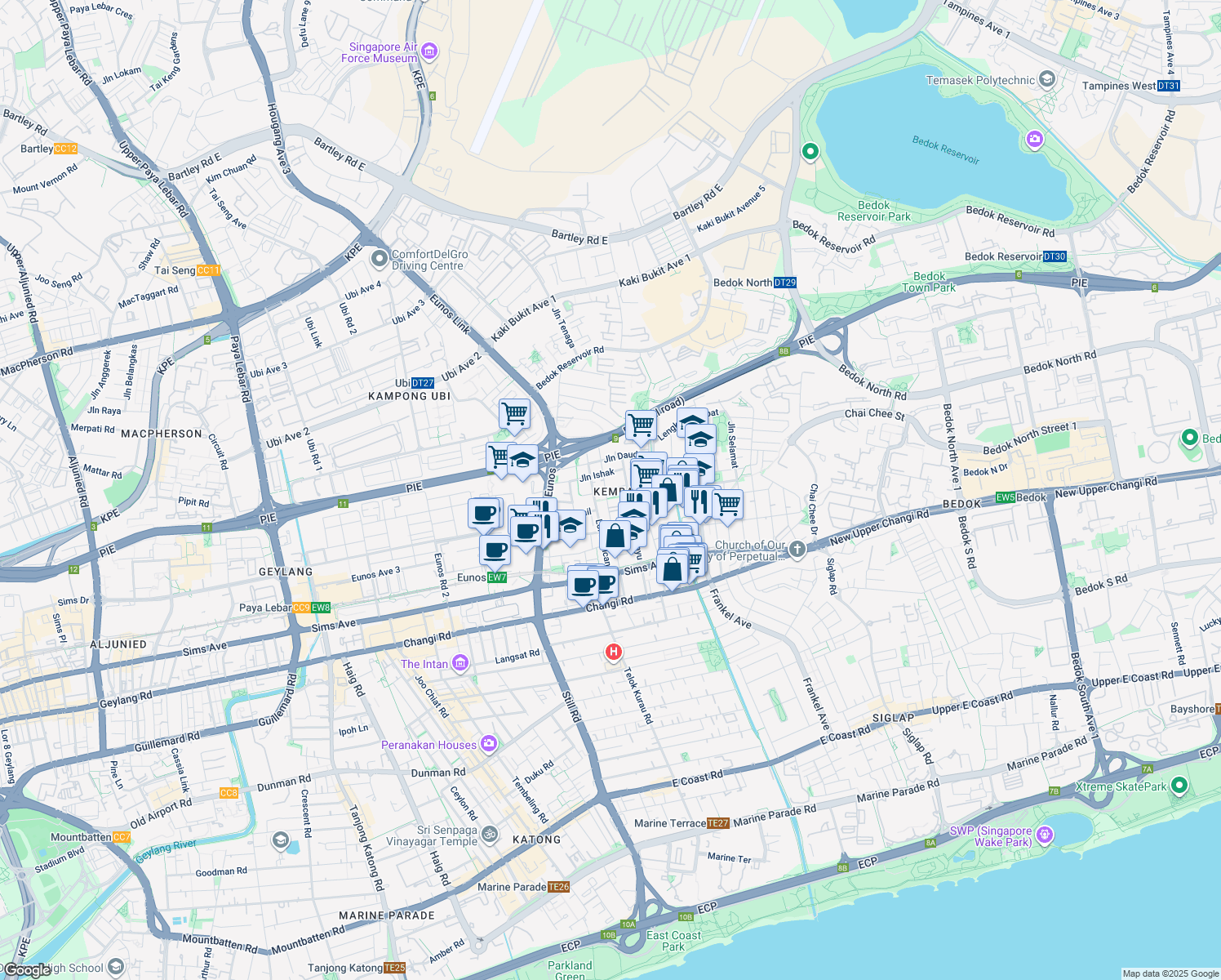 map of restaurants, bars, coffee shops, grocery stores, and more near in Singapore