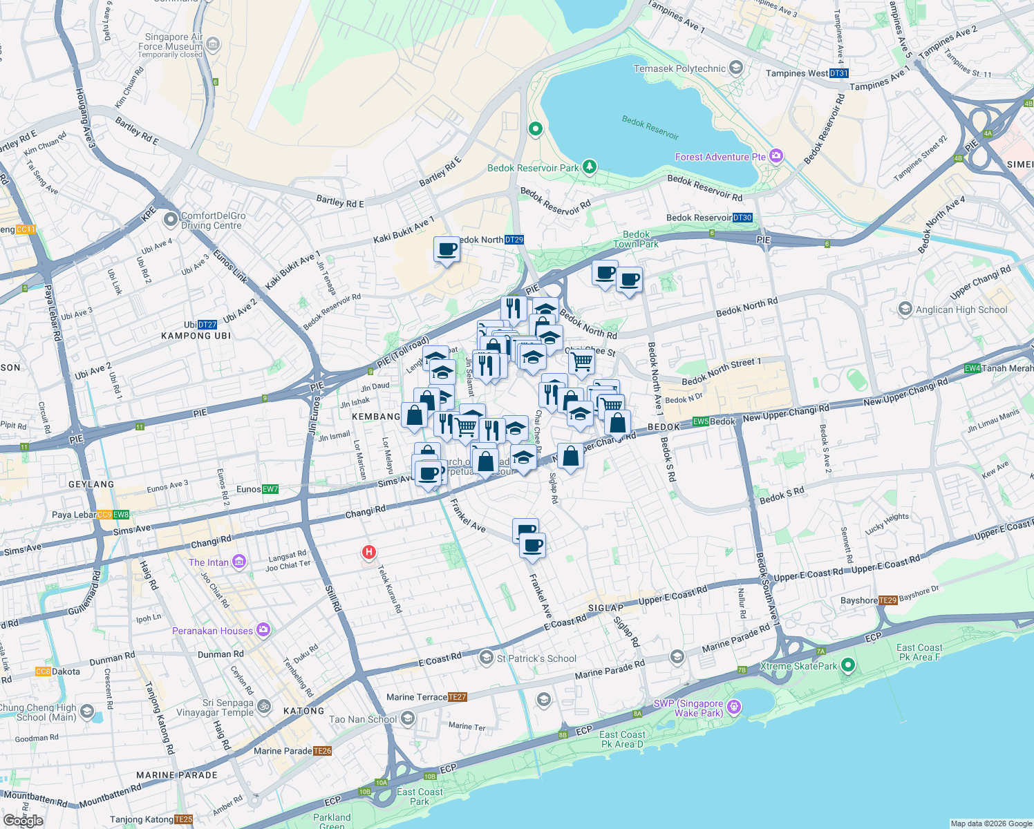 map of restaurants, bars, coffee shops, grocery stores, and more near in Singapore
