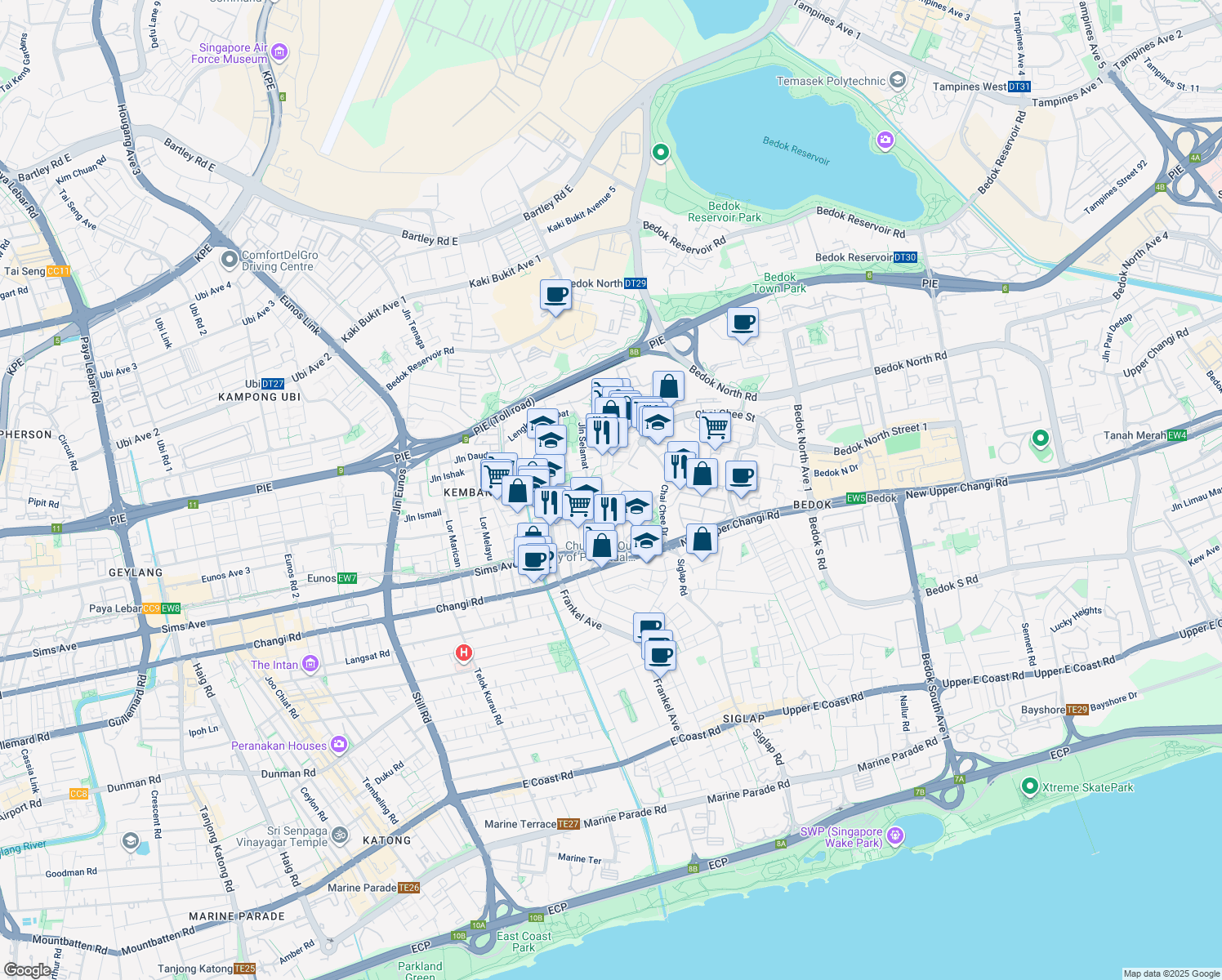 map of restaurants, bars, coffee shops, grocery stores, and more near in Singapore