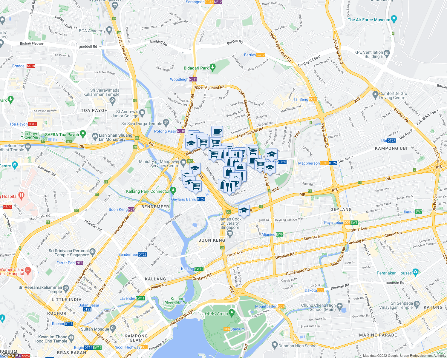 map of restaurants, bars, coffee shops, grocery stores, and more near in Singapore