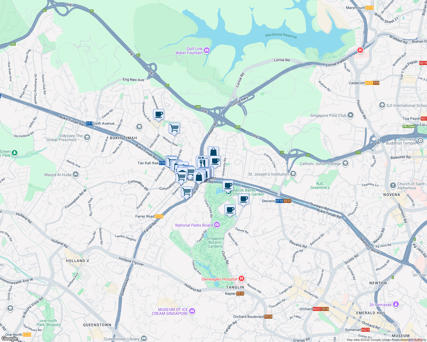 map of restaurants, bars, coffee shops, grocery stores, and more near in Singapore