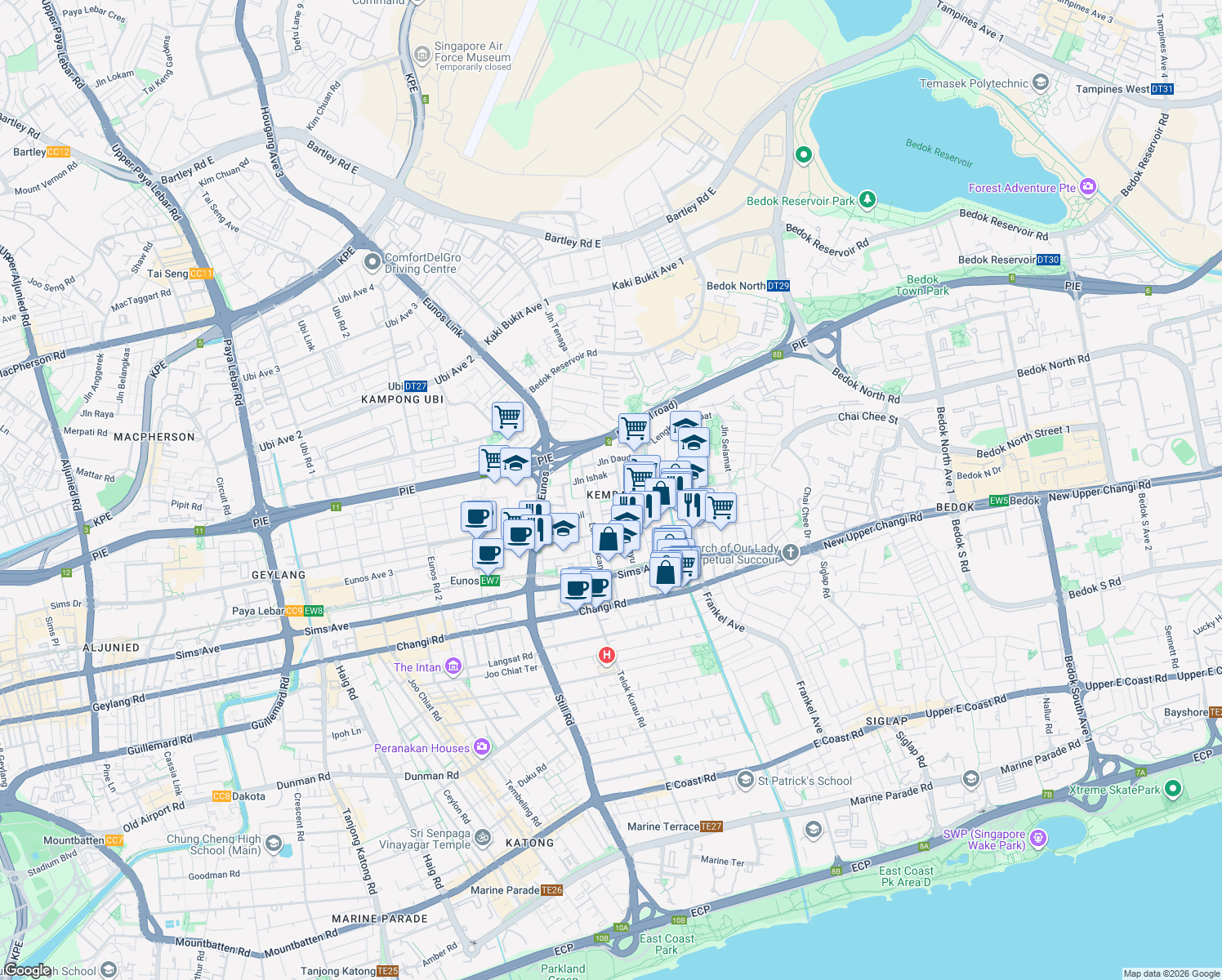 map of restaurants, bars, coffee shops, grocery stores, and more near in Singapore
