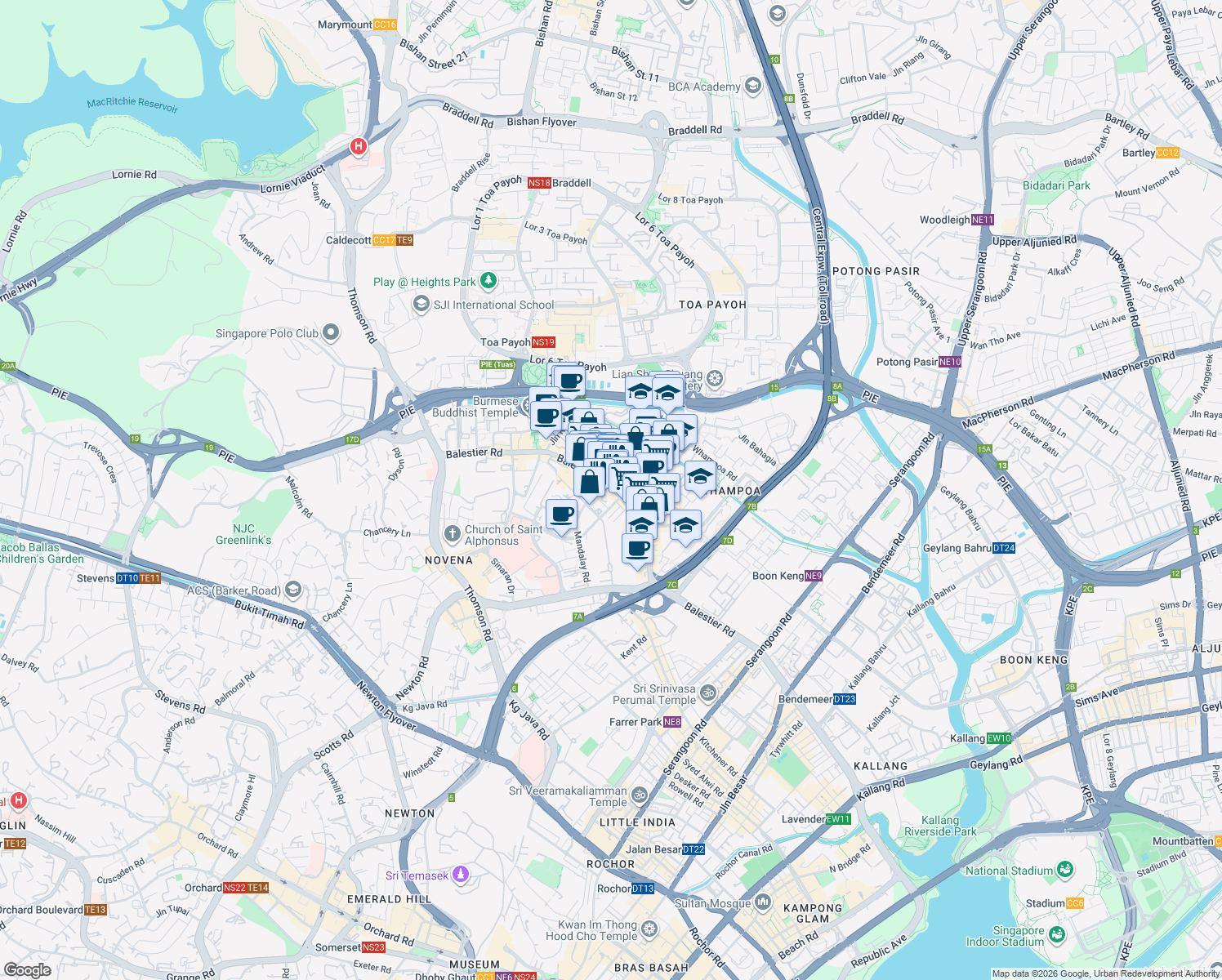 map of restaurants, bars, coffee shops, grocery stores, and more near in Singapore