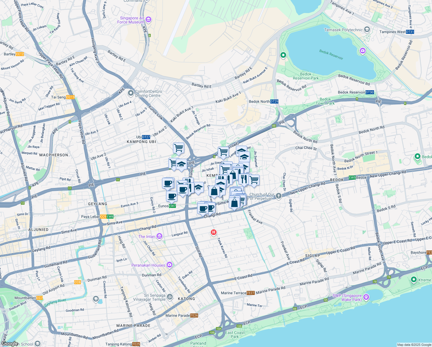 map of restaurants, bars, coffee shops, grocery stores, and more near in Singapore