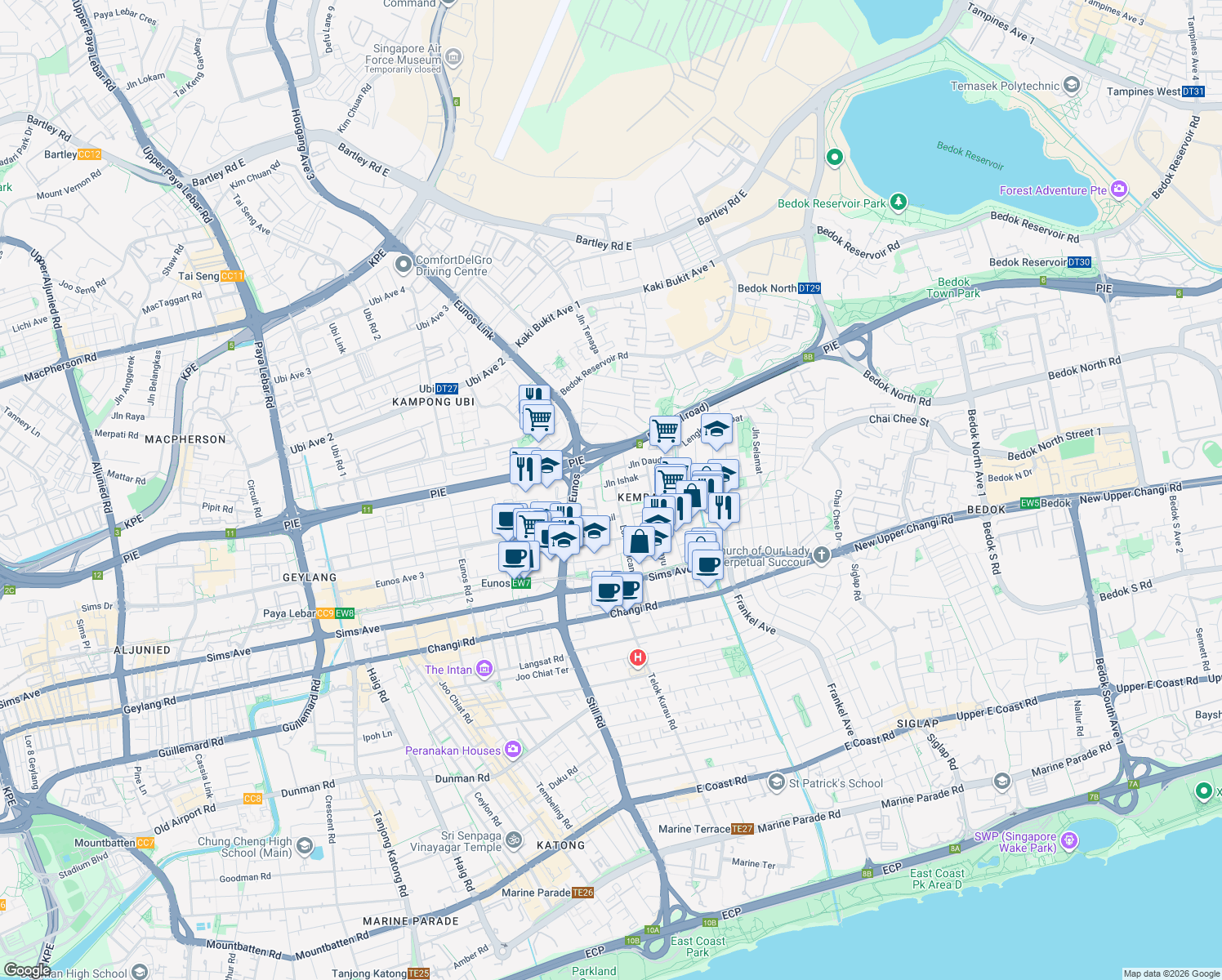 map of restaurants, bars, coffee shops, grocery stores, and more near in Singapore