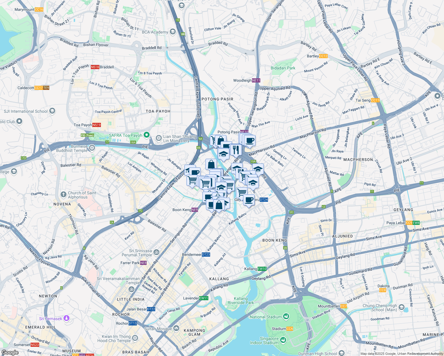 map of restaurants, bars, coffee shops, grocery stores, and more near in Singapore