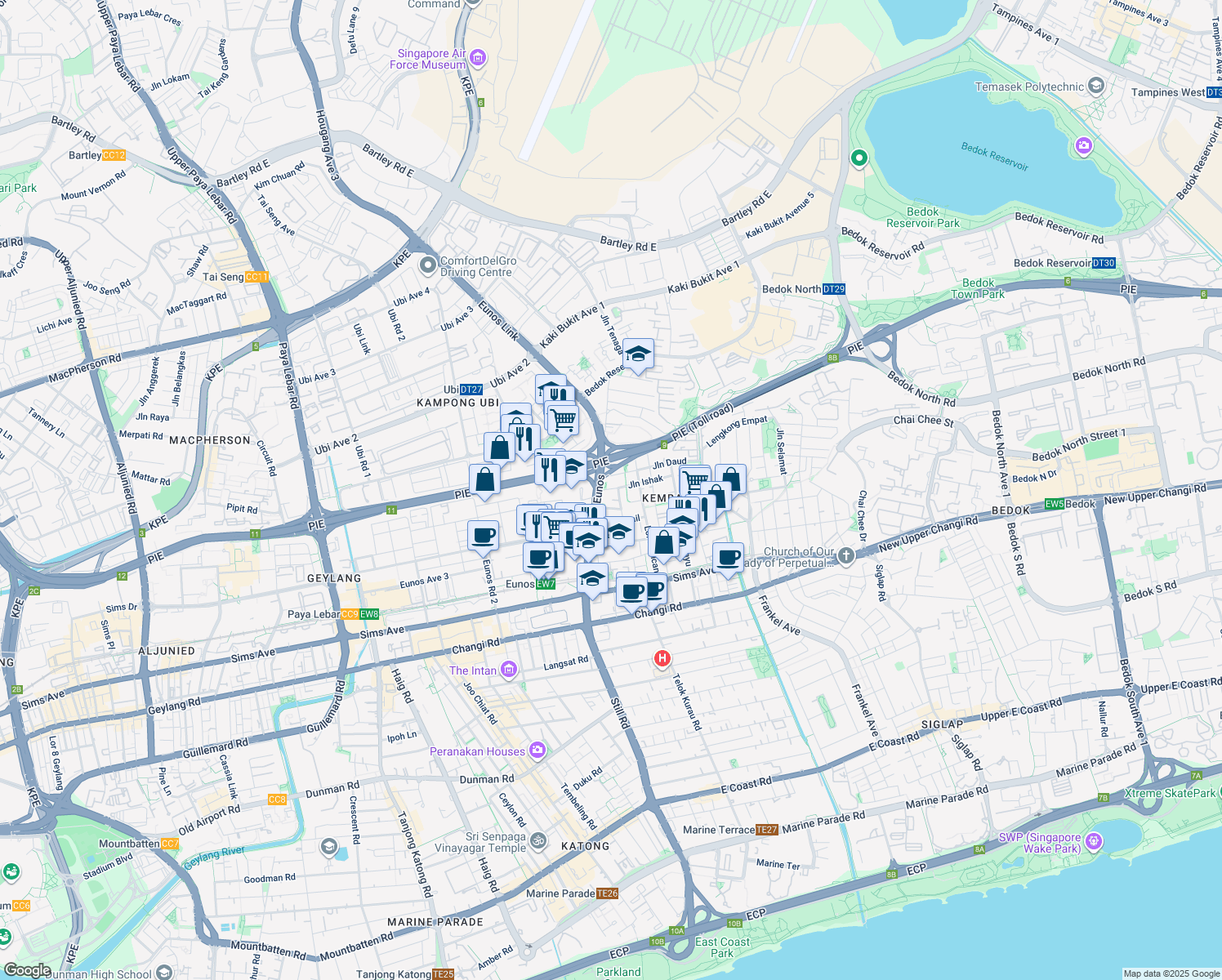 map of restaurants, bars, coffee shops, grocery stores, and more near in Singapore