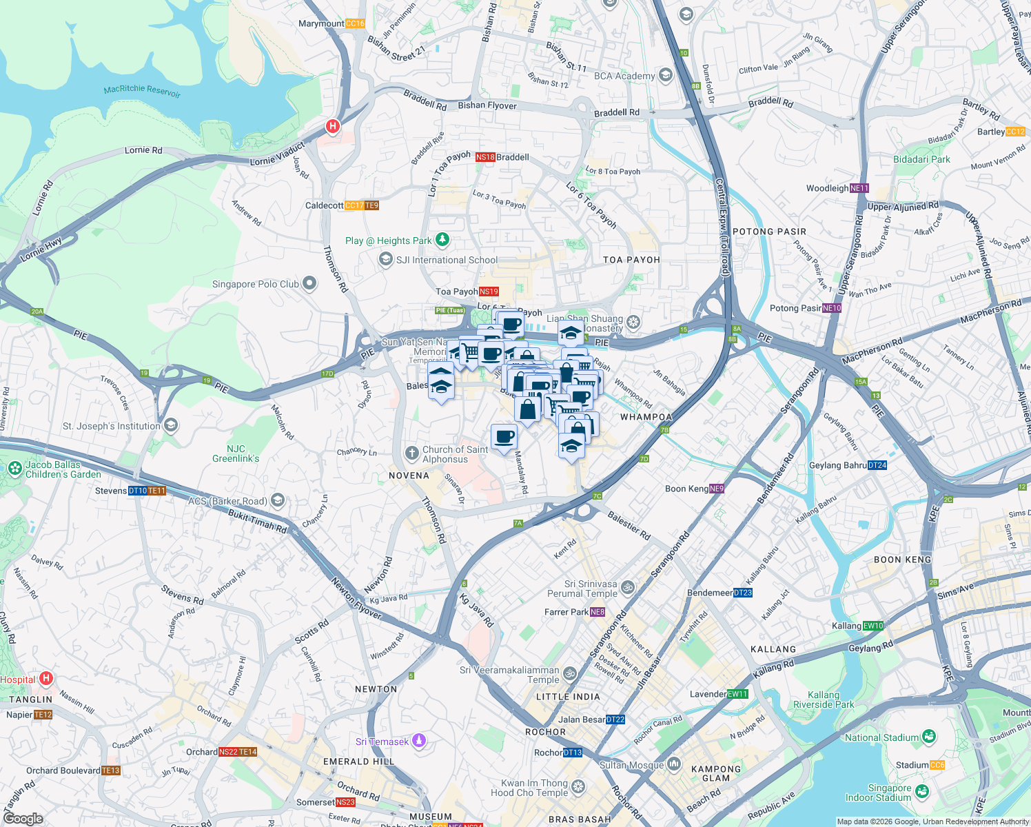 map of restaurants, bars, coffee shops, grocery stores, and more near in Singapore