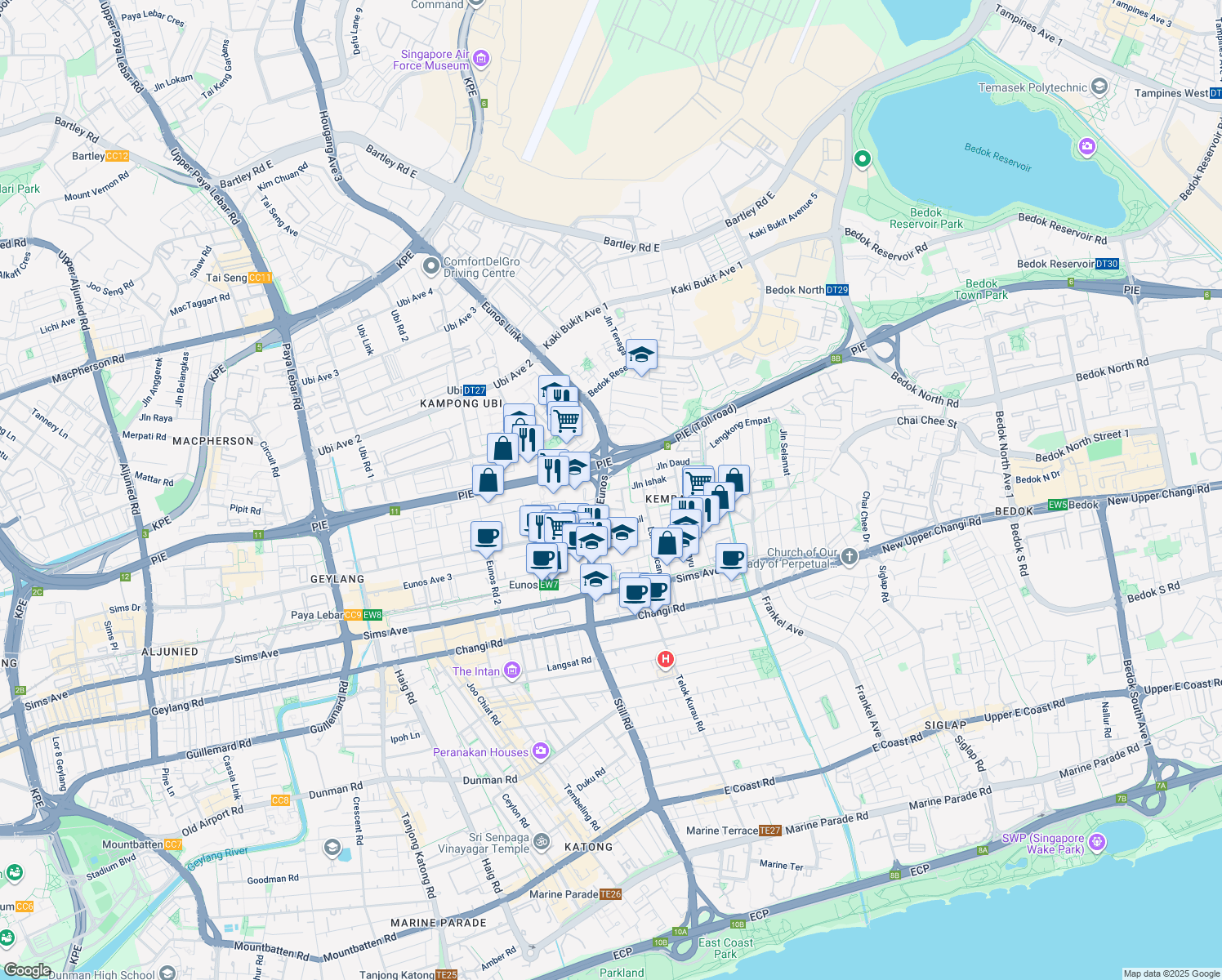 map of restaurants, bars, coffee shops, grocery stores, and more near in Singapore