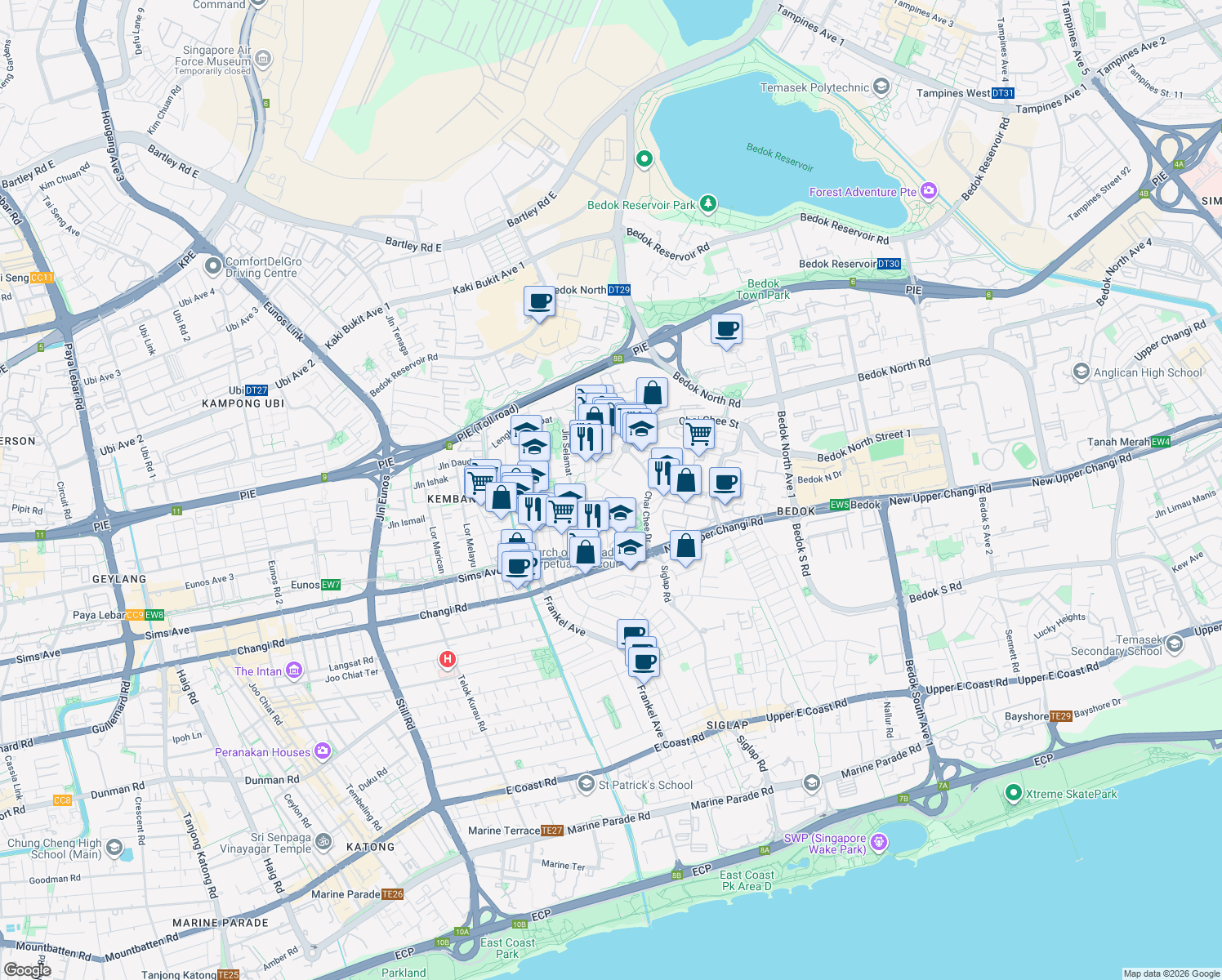 map of restaurants, bars, coffee shops, grocery stores, and more near in Singapore