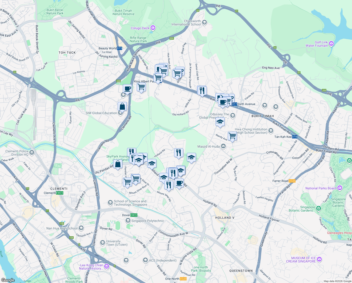 map of restaurants, bars, coffee shops, grocery stores, and more near in Singapore