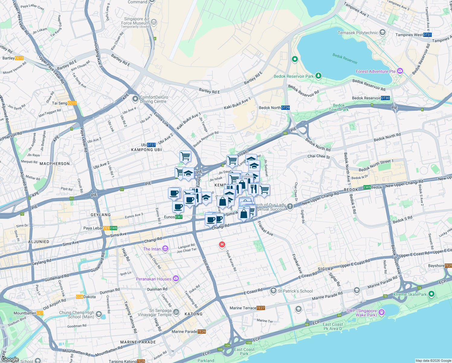 map of restaurants, bars, coffee shops, grocery stores, and more near in Singapore