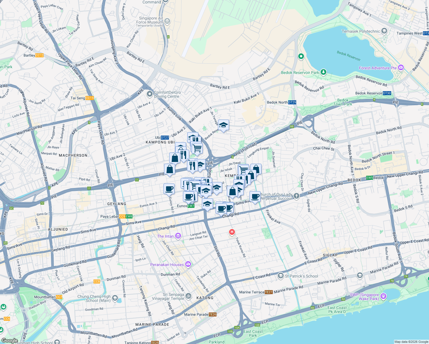 map of restaurants, bars, coffee shops, grocery stores, and more near in Singapore