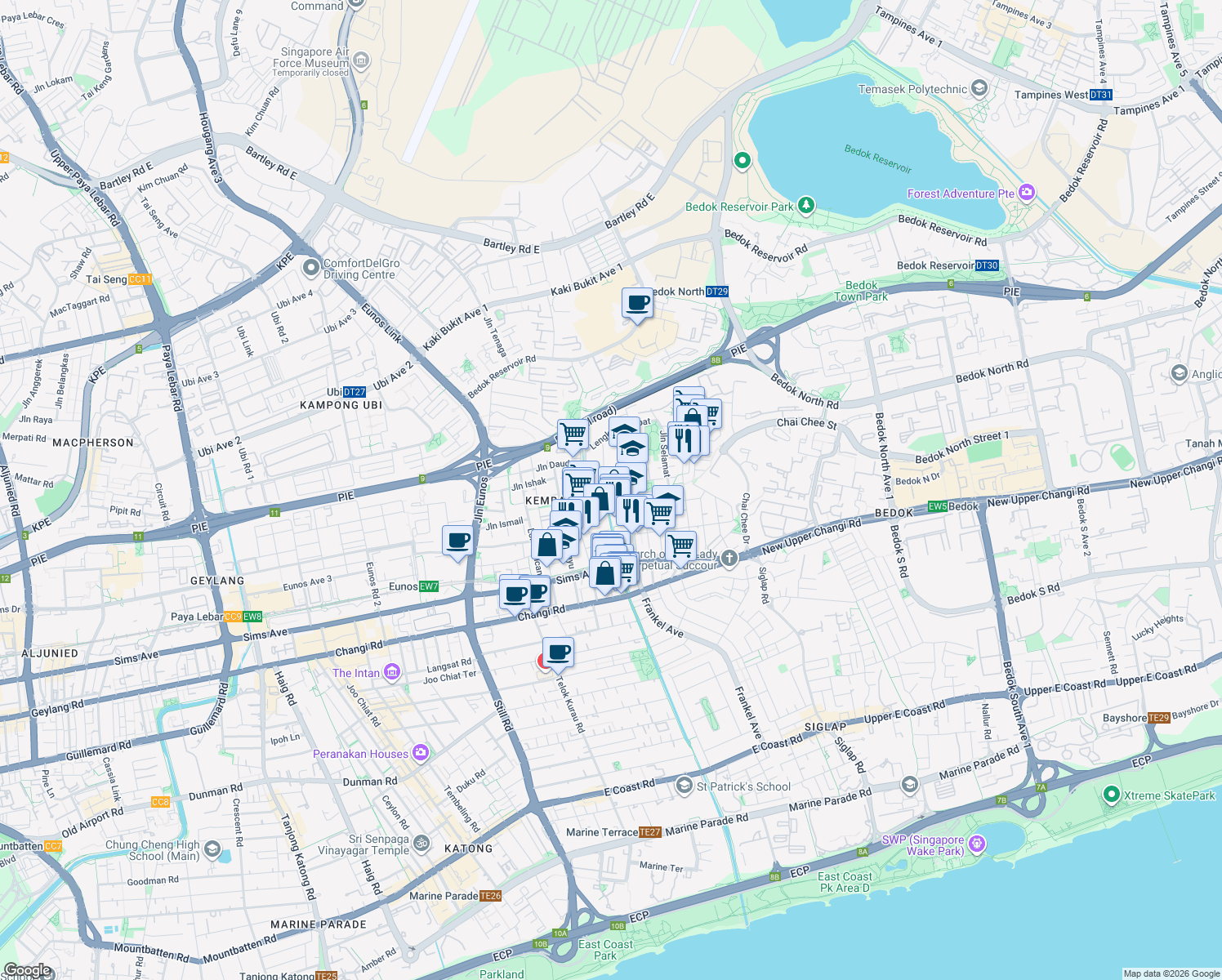 map of restaurants, bars, coffee shops, grocery stores, and more near in Singapore